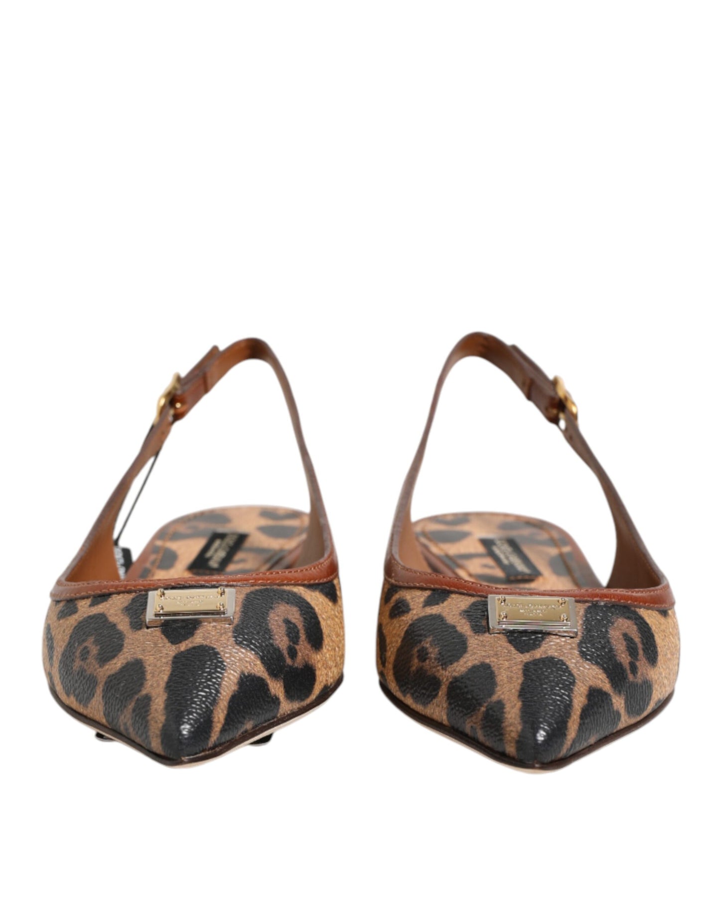 حذاء فلات دولتشي آند غابانا بني بنقشة الفهد بكعب slingback
