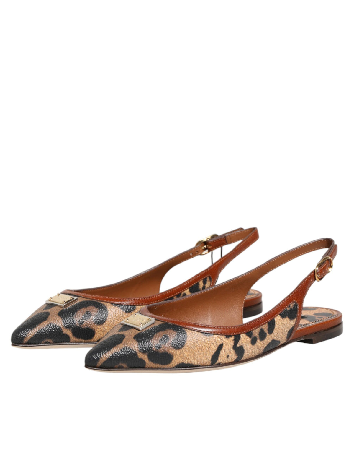 حذاء فلات دولتشي آند غابانا بني بنقشة الفهد بكعب slingback