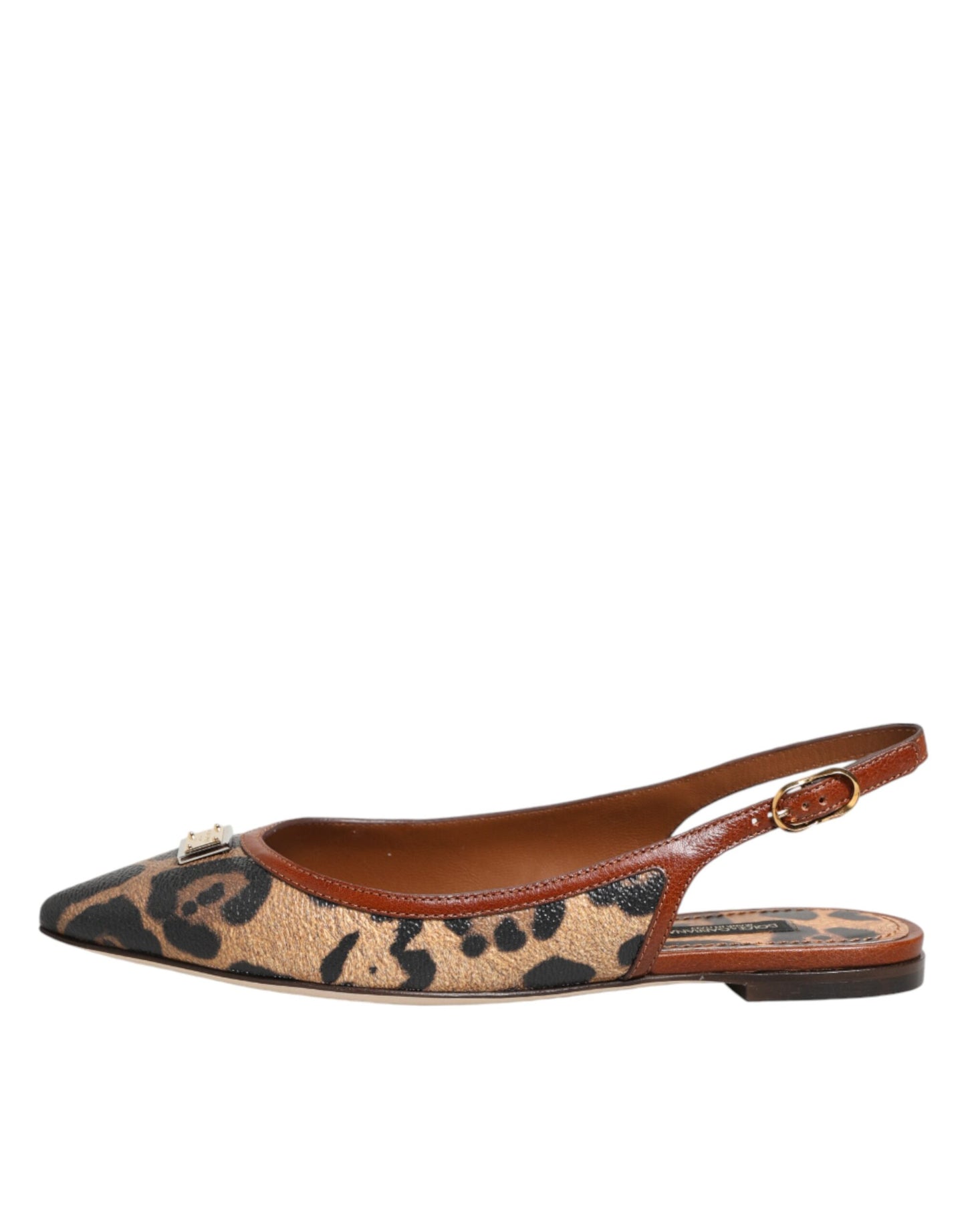 حذاء فلات دولتشي آند غابانا بني بنقشة الفهد بكعب slingback