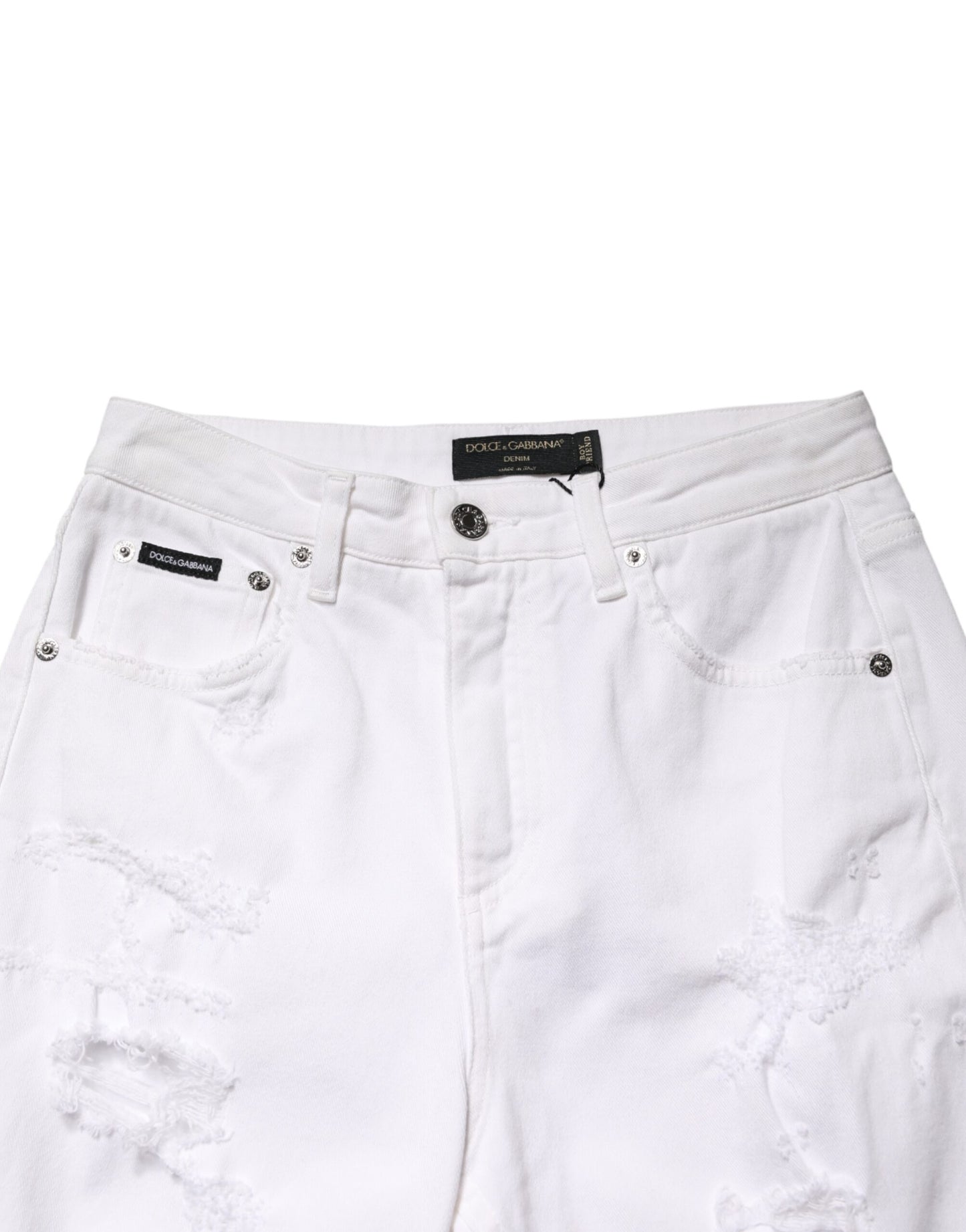 Dolce & Gabbana White Distressed Cotton BOYFRIEND Denim Jeans