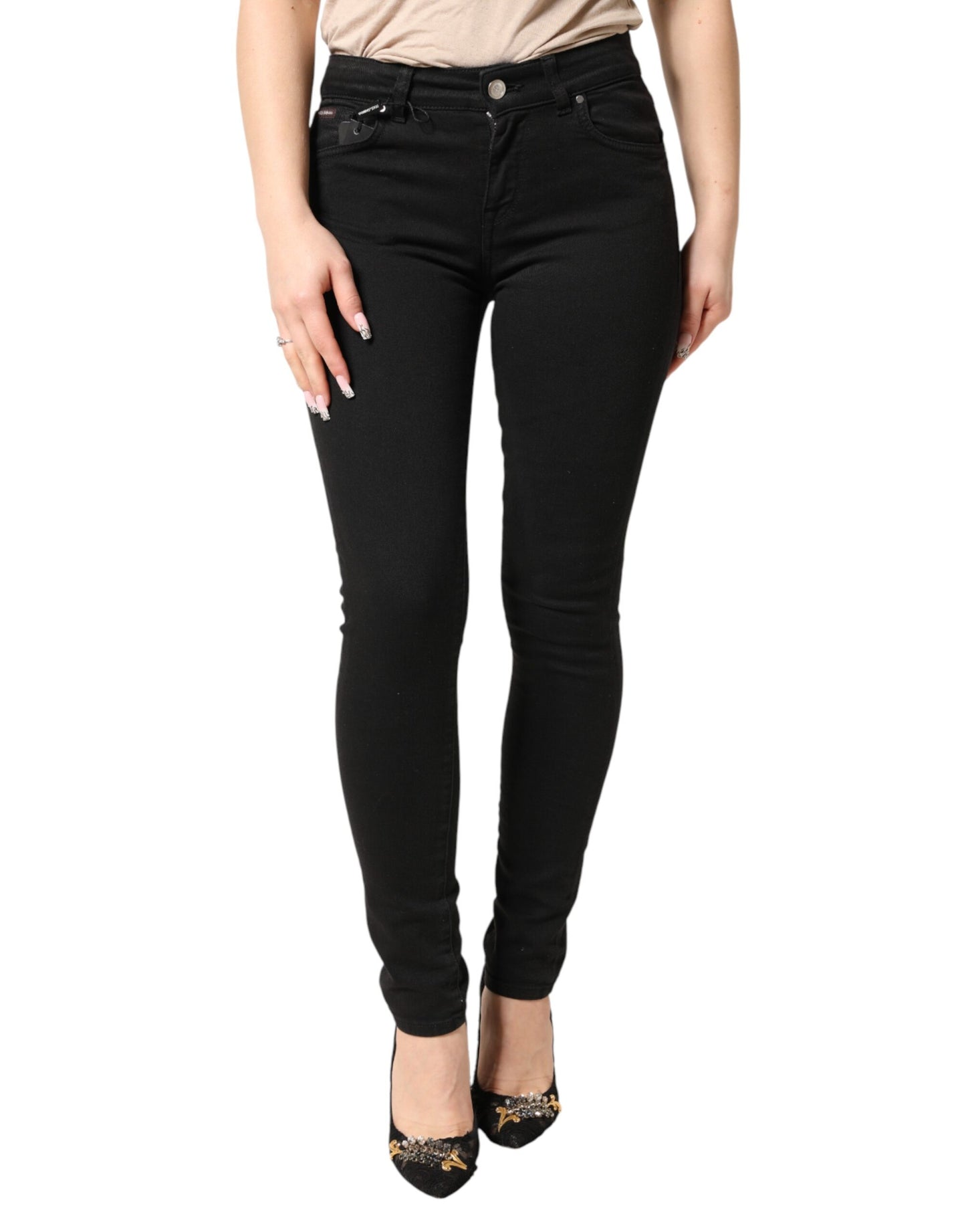 بنطلون جينز ضيق مطاطي من القطن الأسود من دولتشي آند غابانا