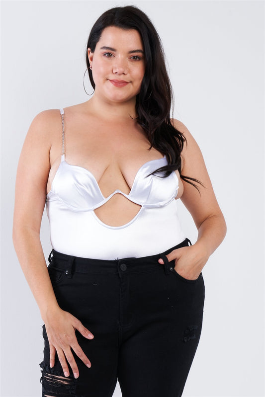 PSilk Chain Spaghetti Strap High Thong Center Cut Out Bodysuit Plus