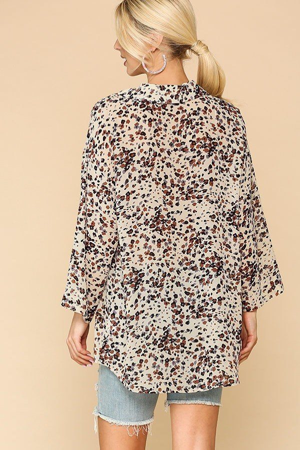 Animal Print Button Down Lapel Collar Women Shirt With Chest Pocket