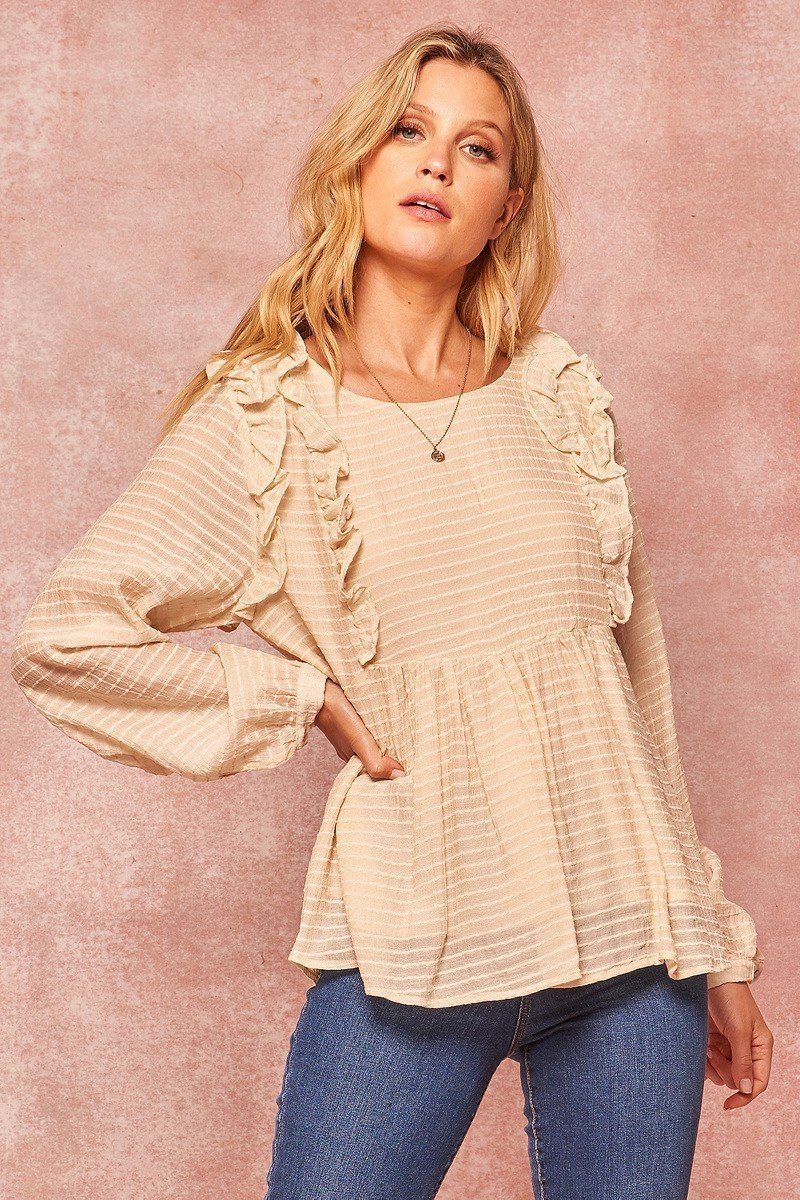 A Semi-sheer Striped Woven Women Top