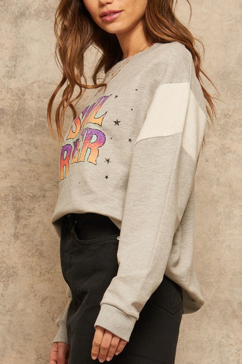 A French Terry Knit Graphic Women Sweatshirt