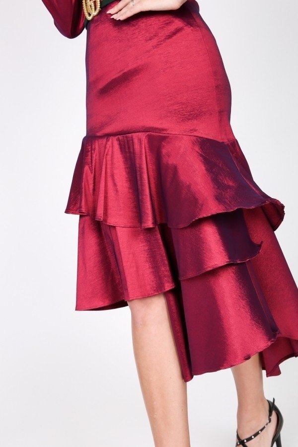 Asymmetrical Ruffle Bottom Satin Women Skirt