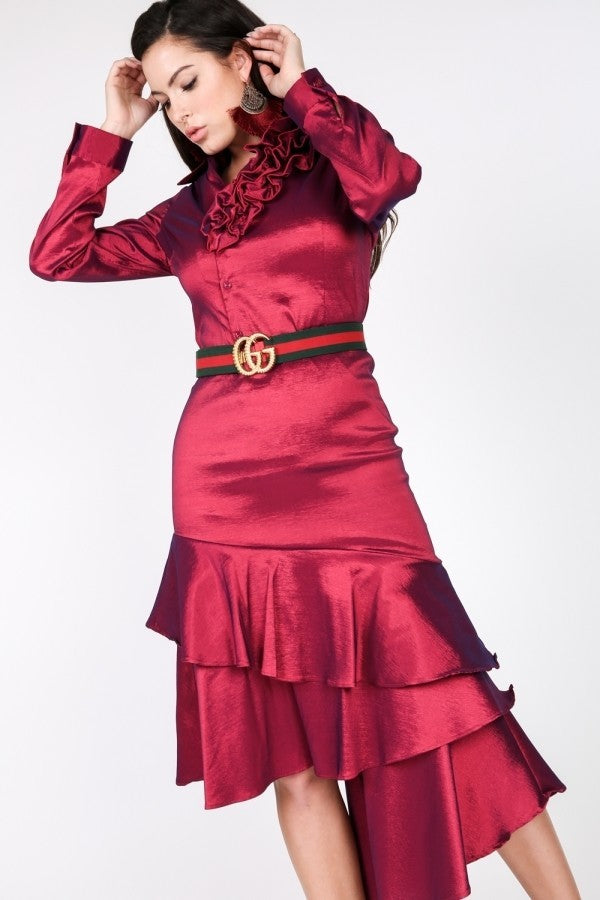 Asymmetrical Ruffle Bottom Satin Women Skirt