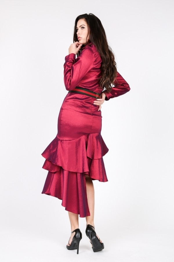Asymmetrical Ruffle Bottom Satin Women Skirt