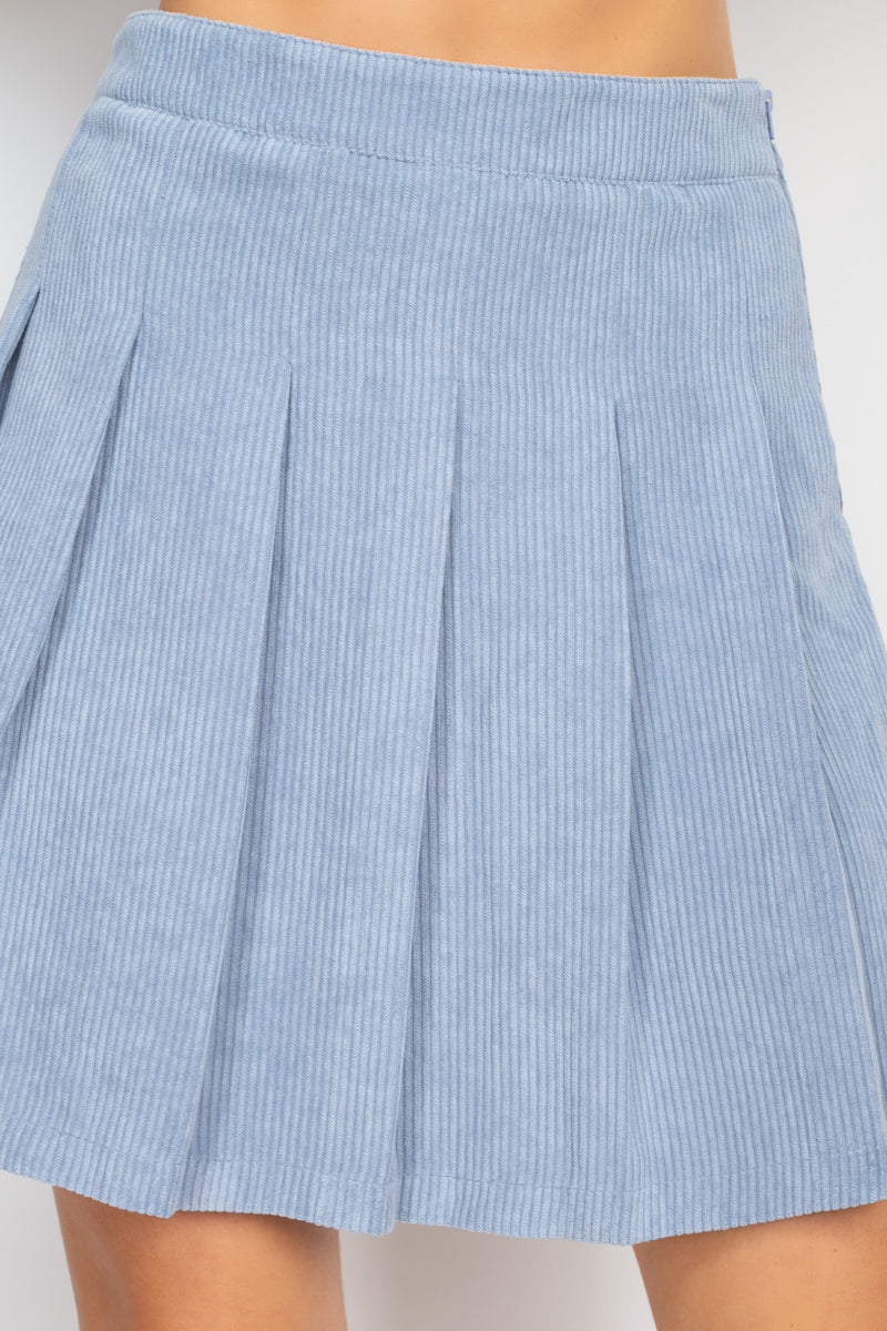 A-line Corduroy Pleated Mini Women Skirt