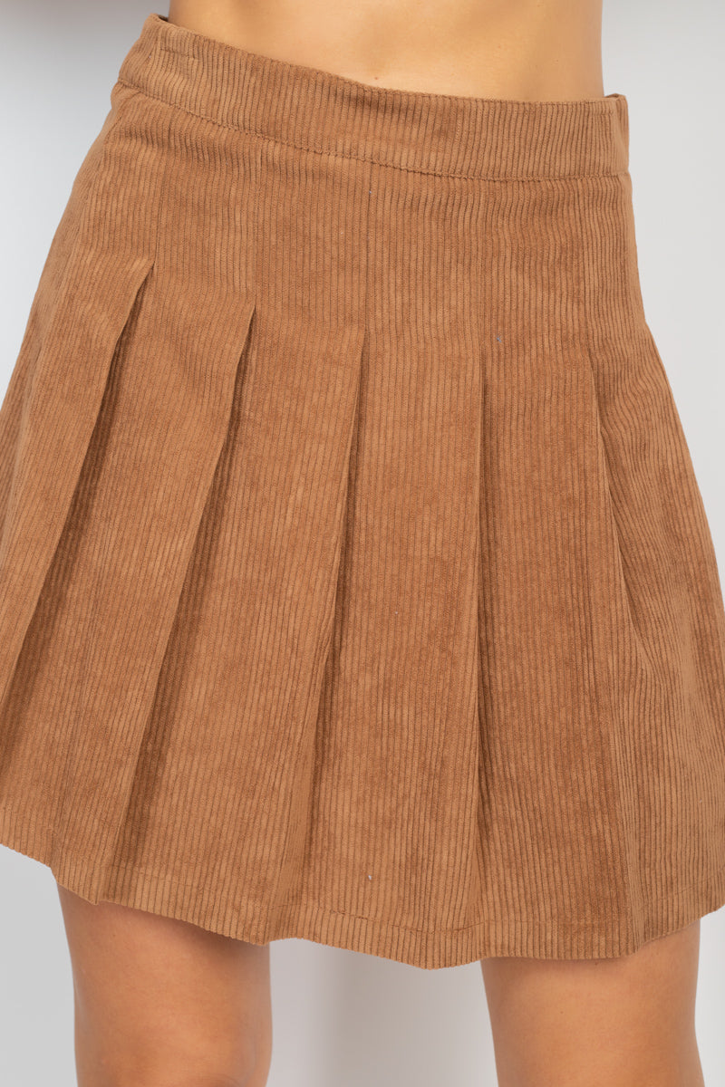 A-line Corduroy Pleated Mini Women Skirt