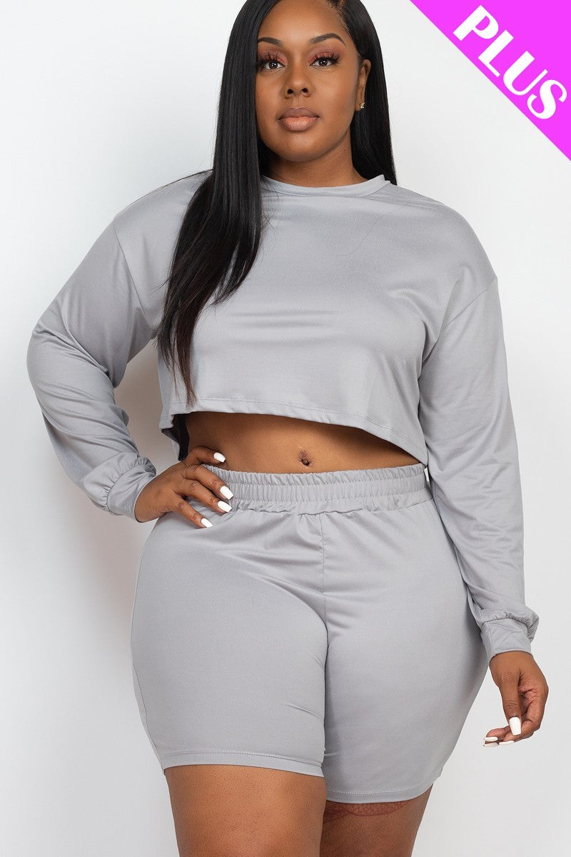 Cozy Crop Top And Shorts Set Plus