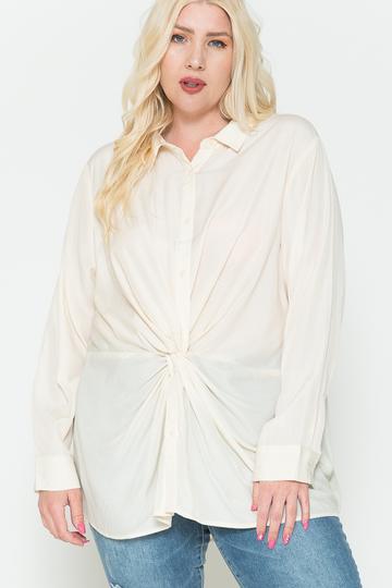 Twisted Knot Detail Oversized Satin Shirt Plus