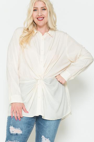 Twisted Knot Detail Oversized Satin Shirt Plus