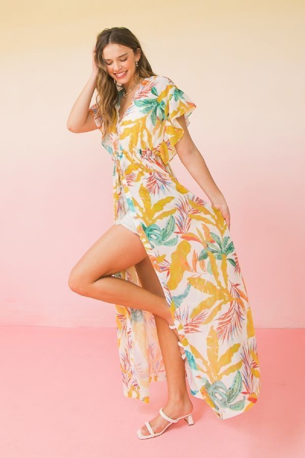 A Printed Woven Maxi Women Cover Up
