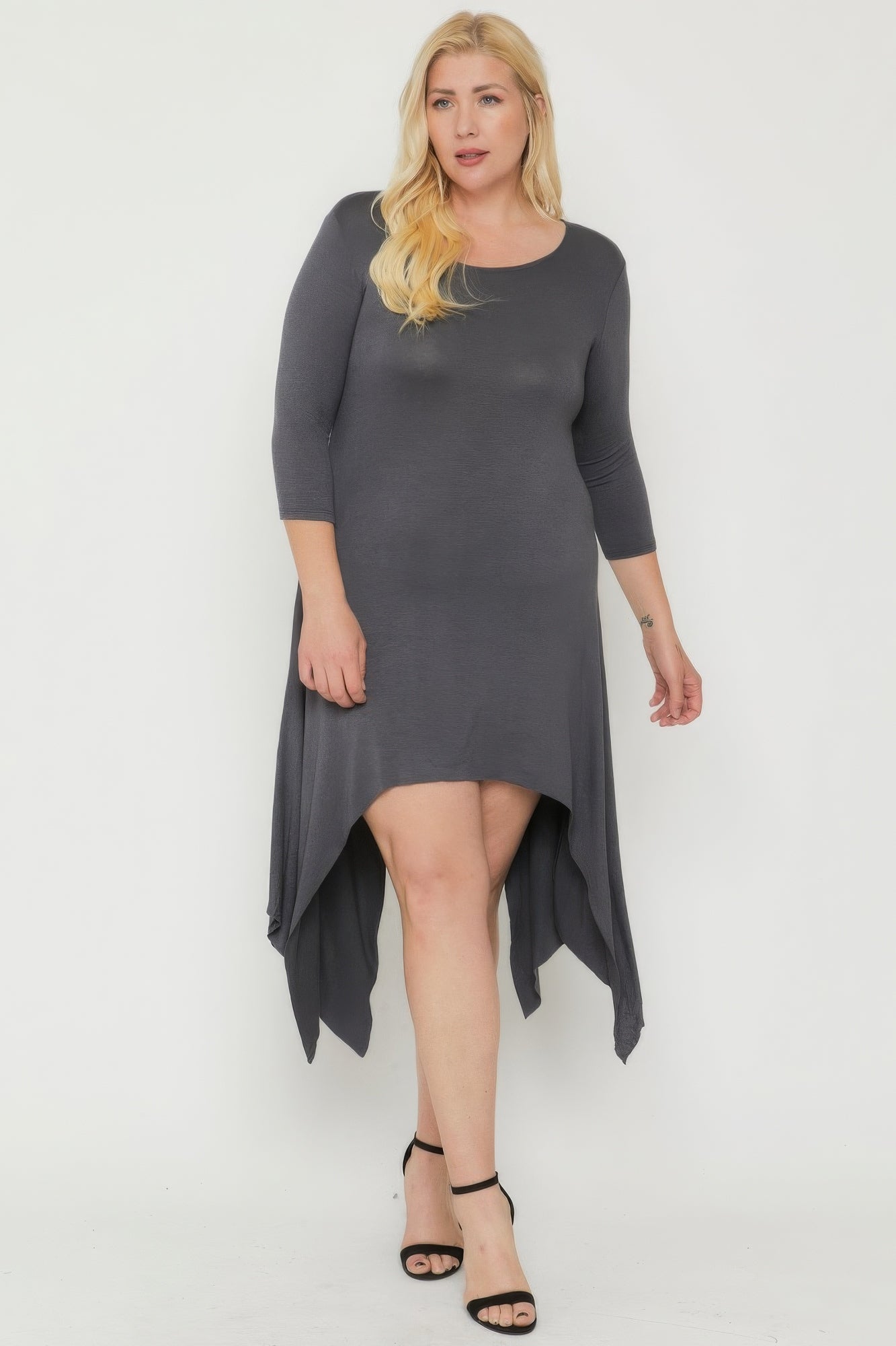 Asymmetrical Raw Edge Hem Solid Women Dress