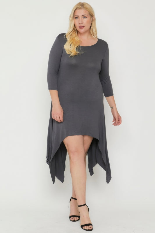 Asymmetrical Raw Edge Hem Solid Women Dress