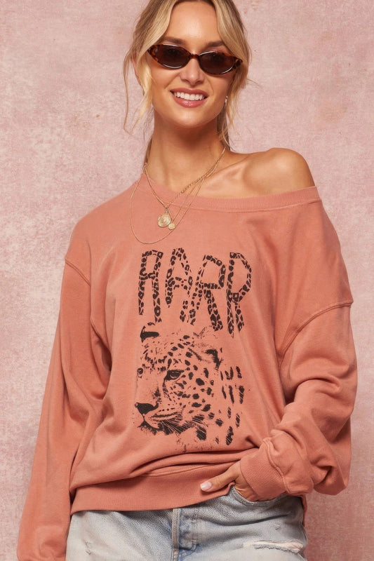 A Garment Dyed French Terry Graphic Women Sweatshirt
