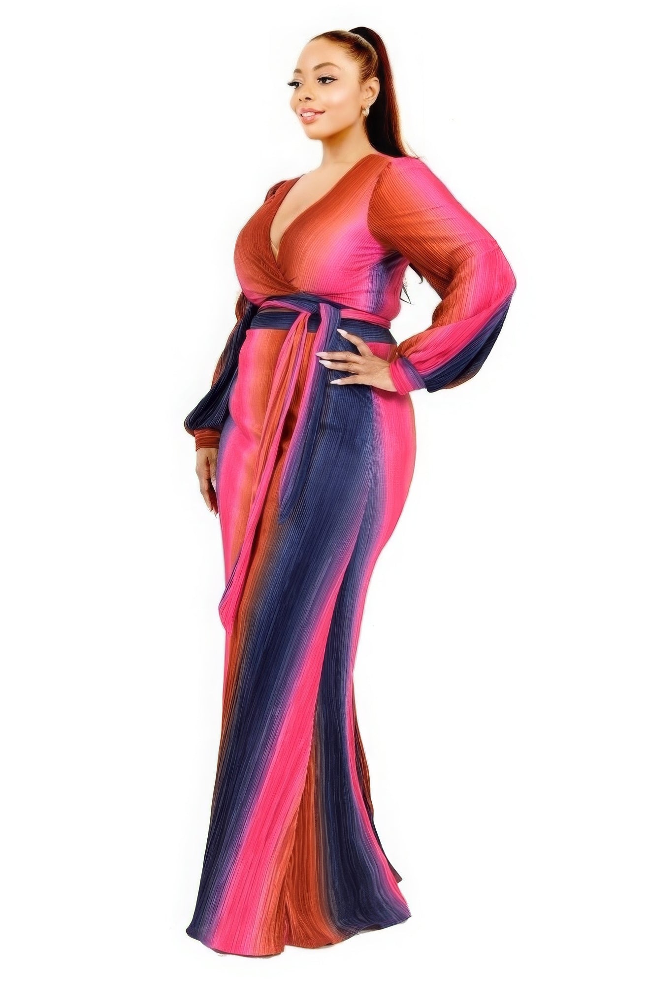 Gradient Stripe 2 Piece Maxi Skirt Set Plus