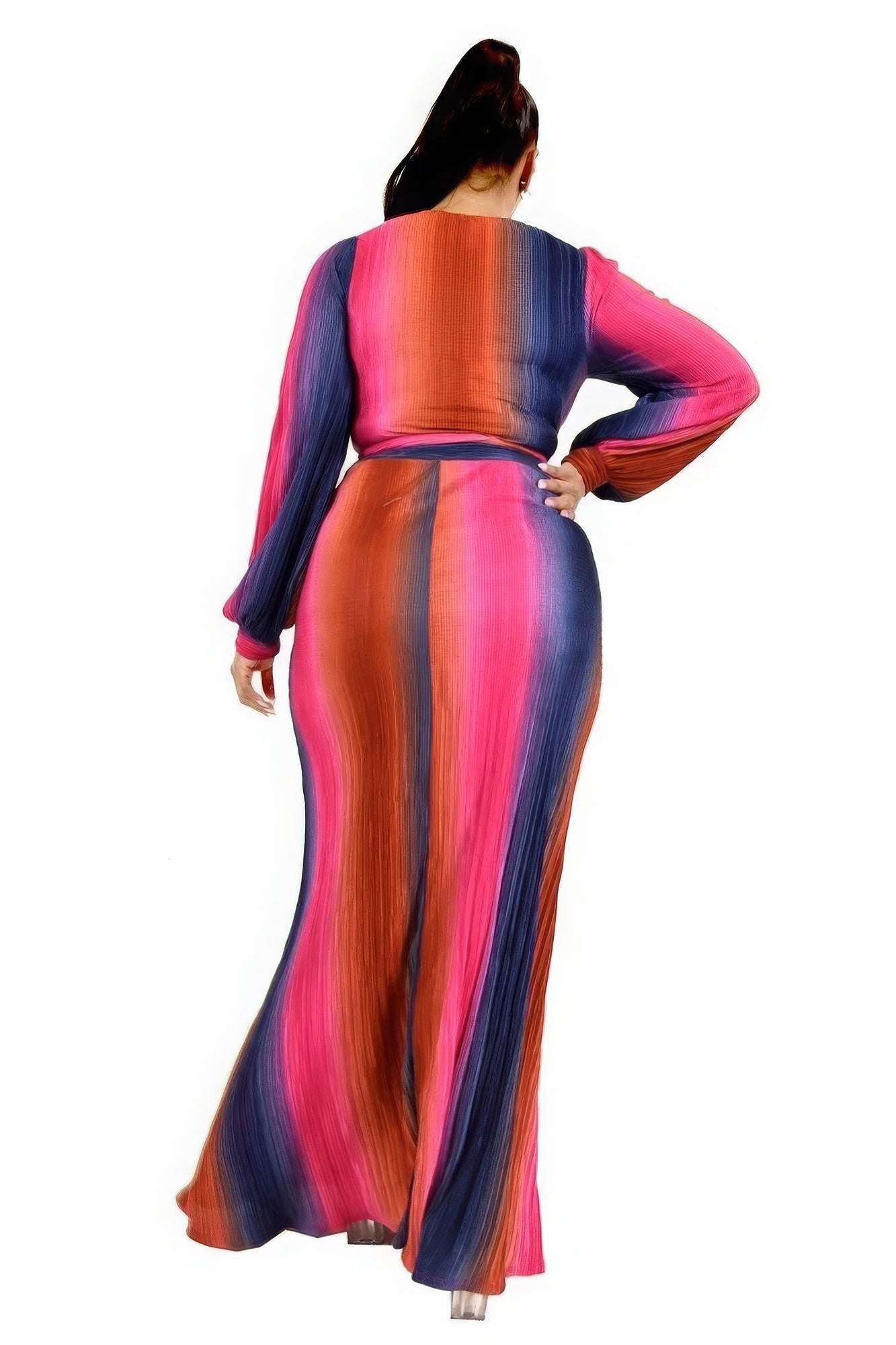Gradient Stripe 2 Piece Maxi Skirt Set Plus