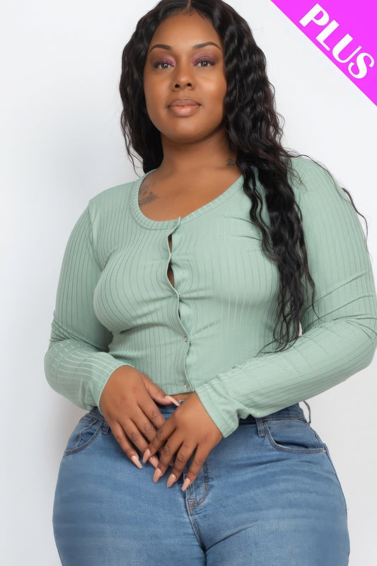 Button Up Cropped Top Plus