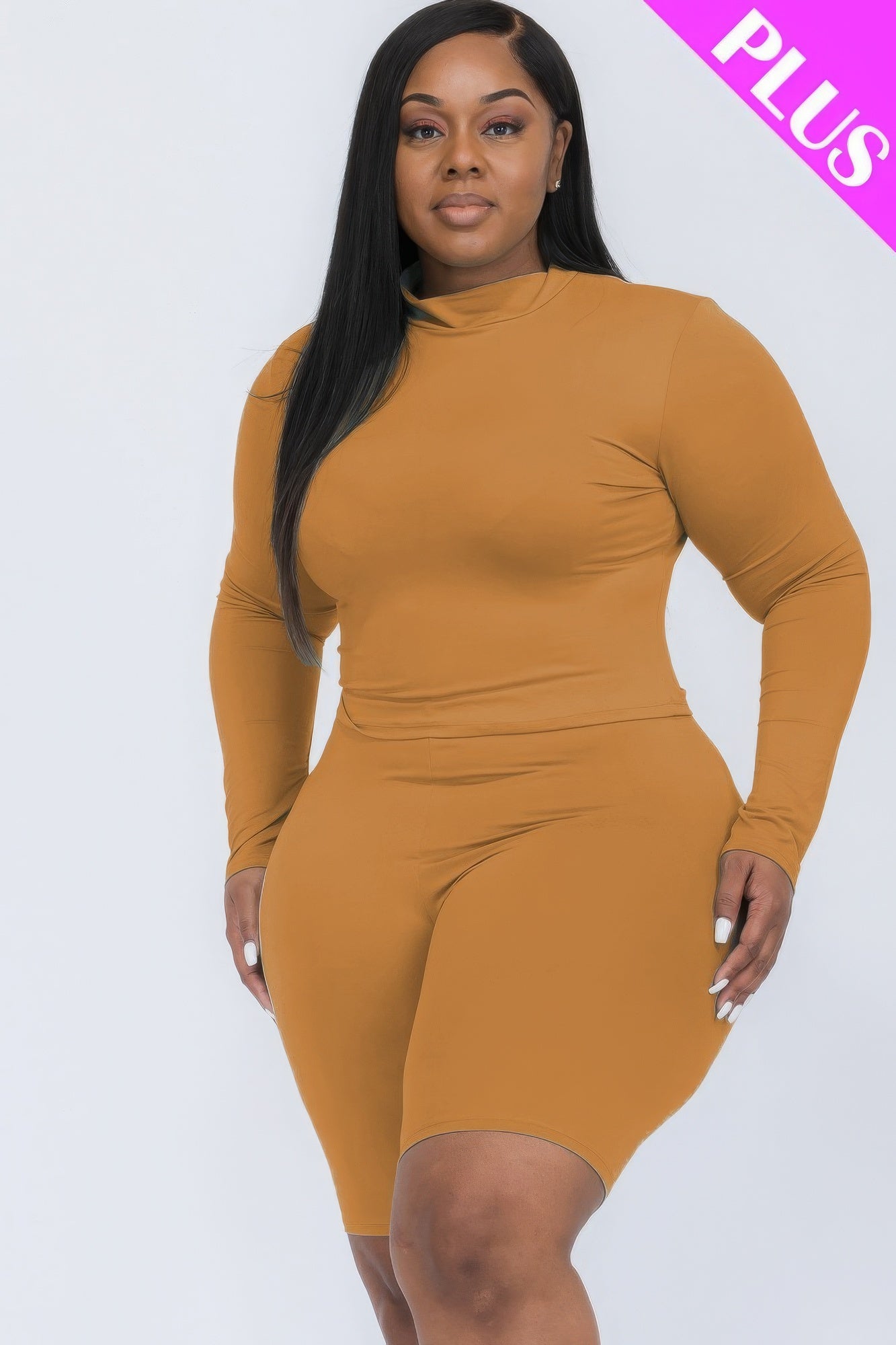 Mock Neck Top & Biker Shorts Set Plus