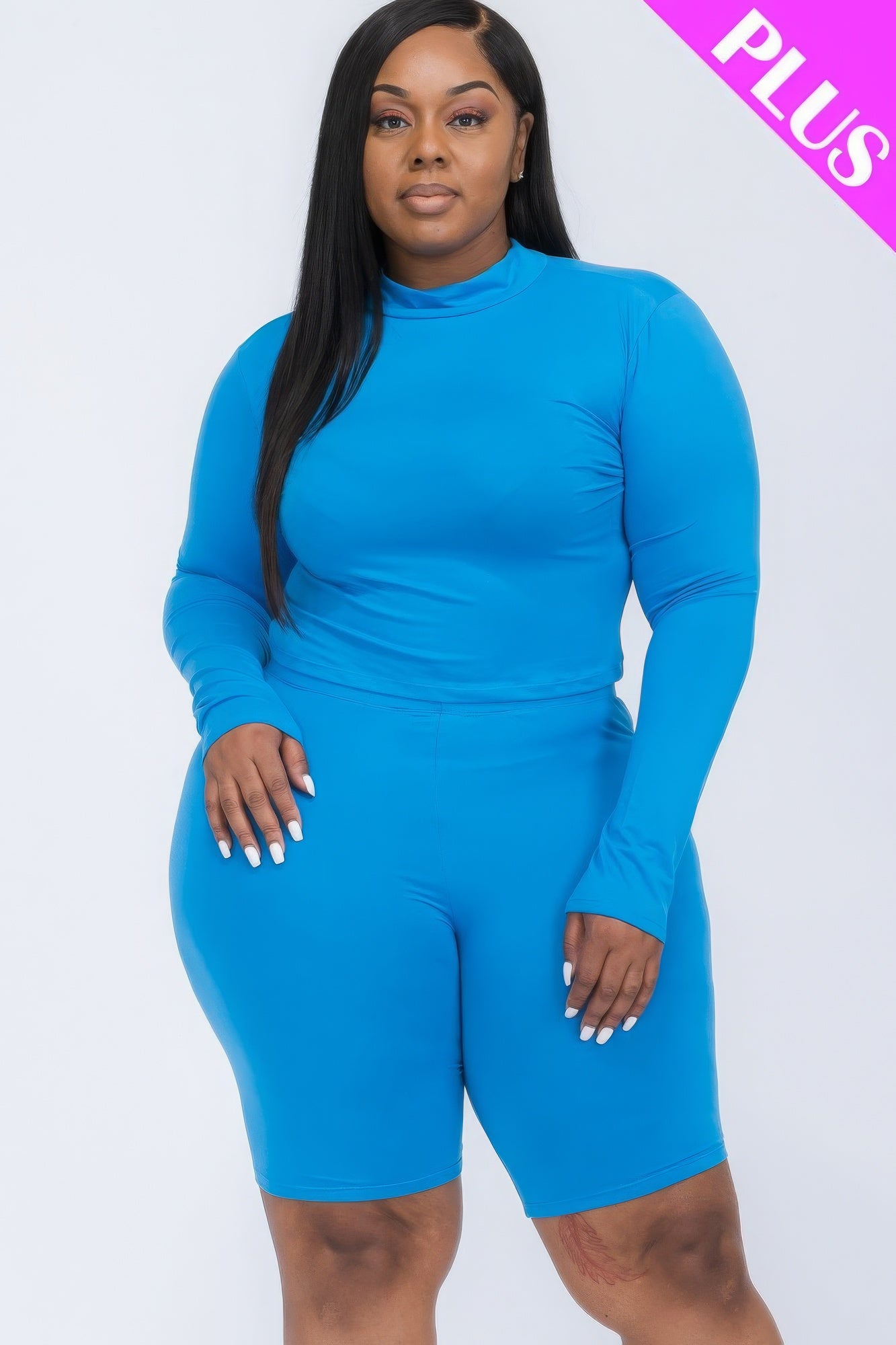 Mock Neck Top & Biker Shorts Set Plus
