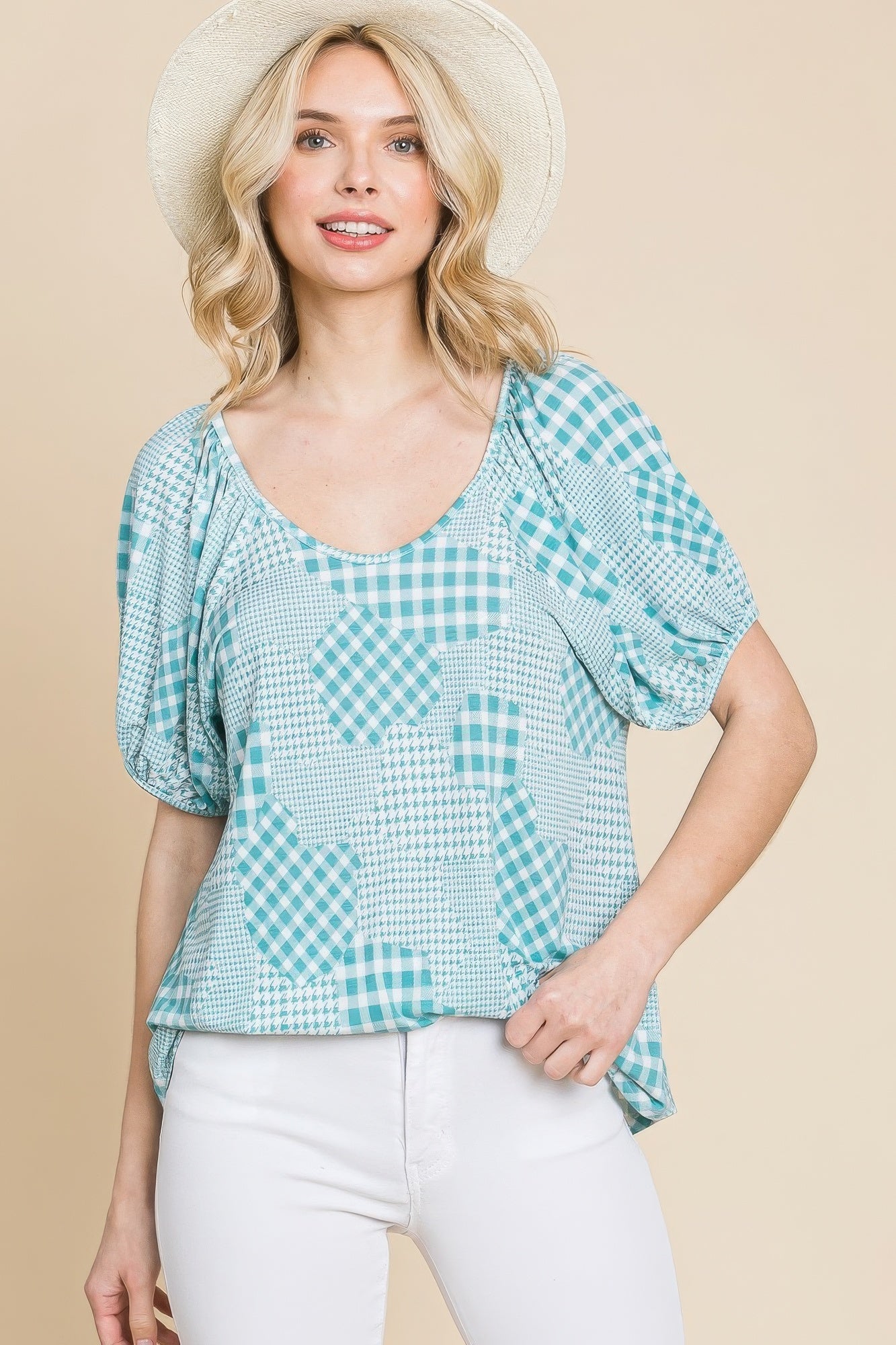 بلوزة كاروهات بنقشة houndstooth