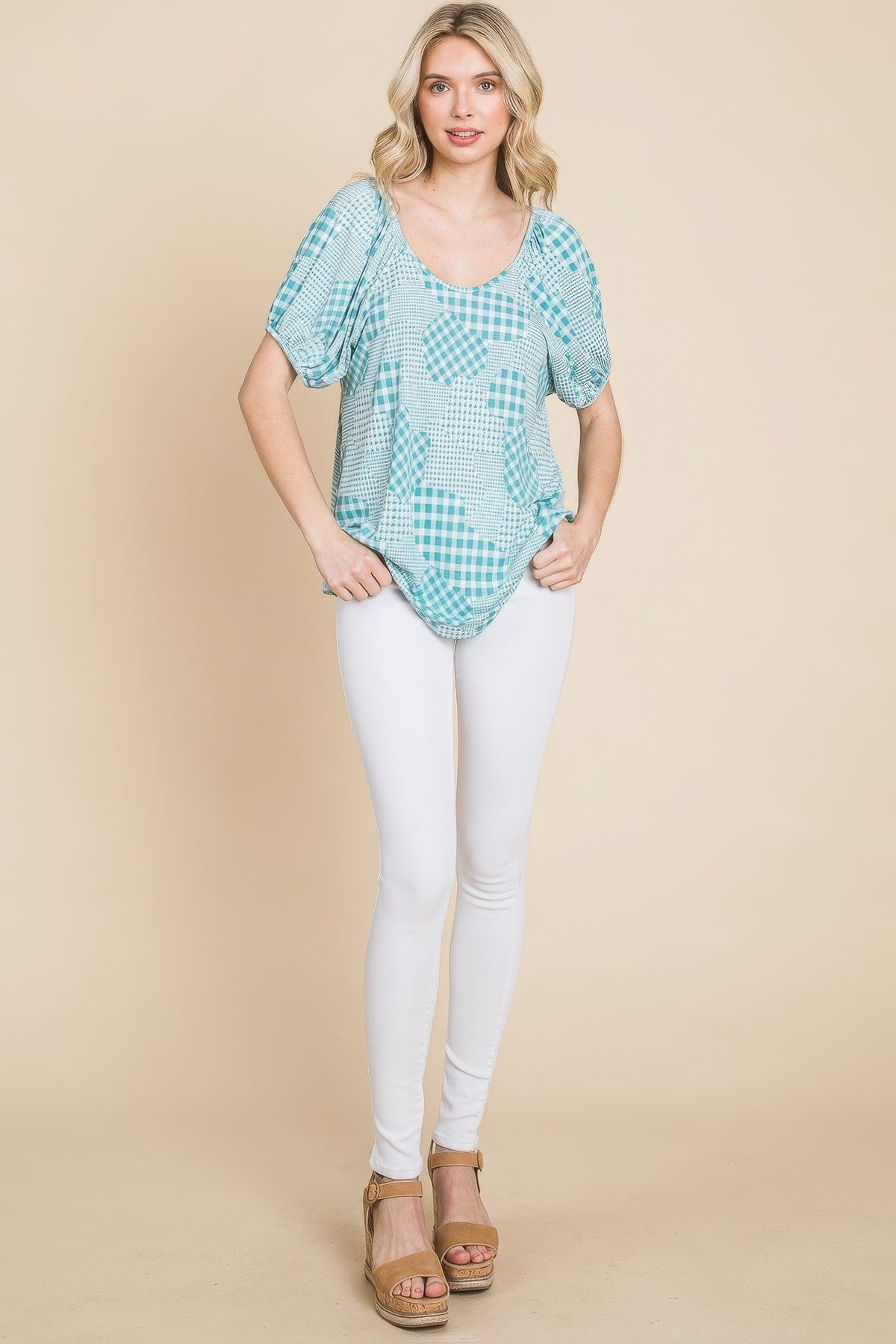بلوزة كاروهات بنقشة houndstooth