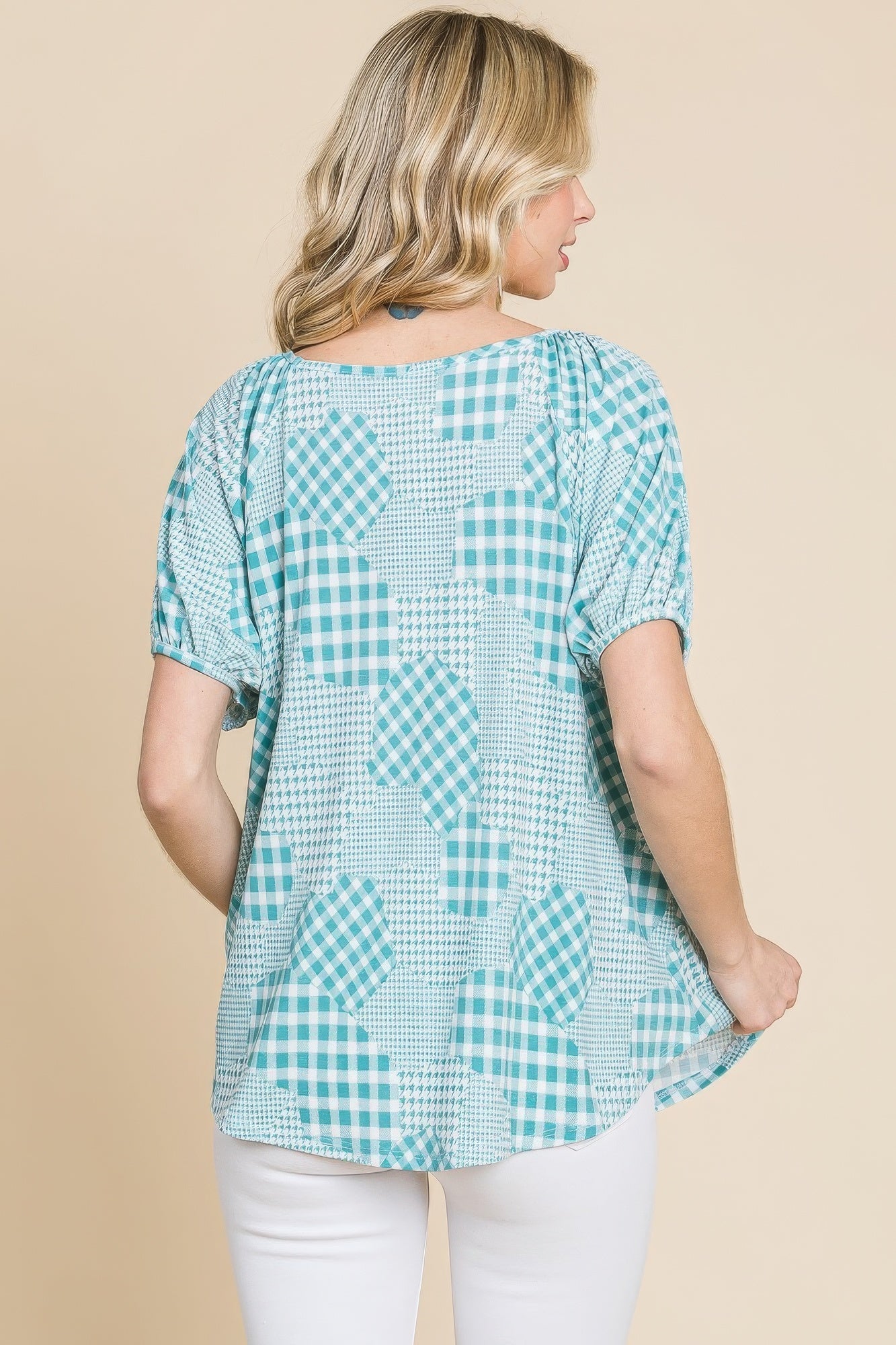 بلوزة كاروهات بنقشة houndstooth