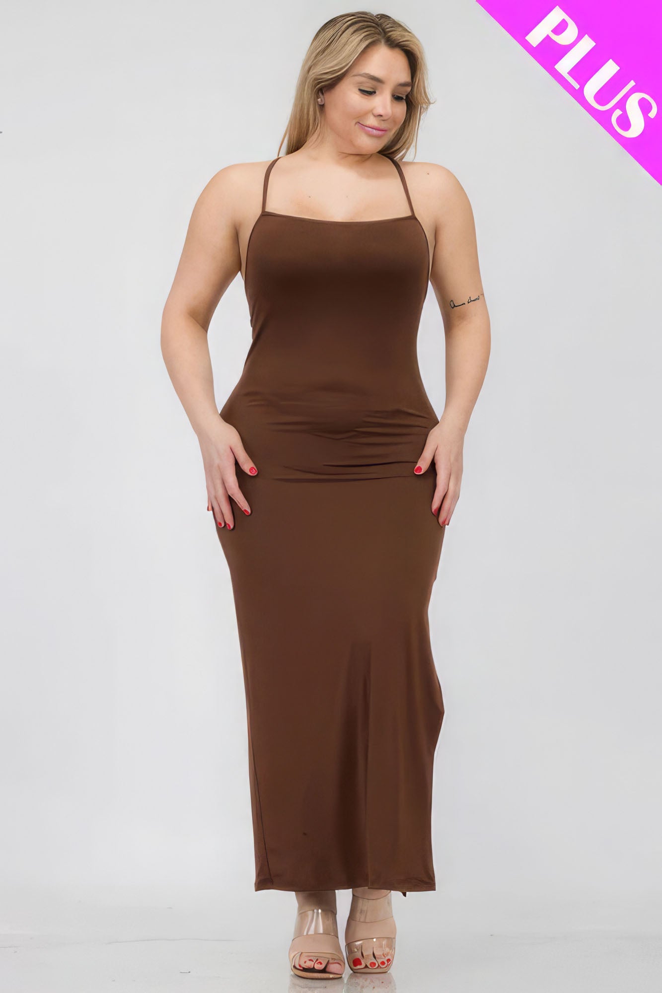 Crisscross Back Split Thigh Maxi Dress Plus
