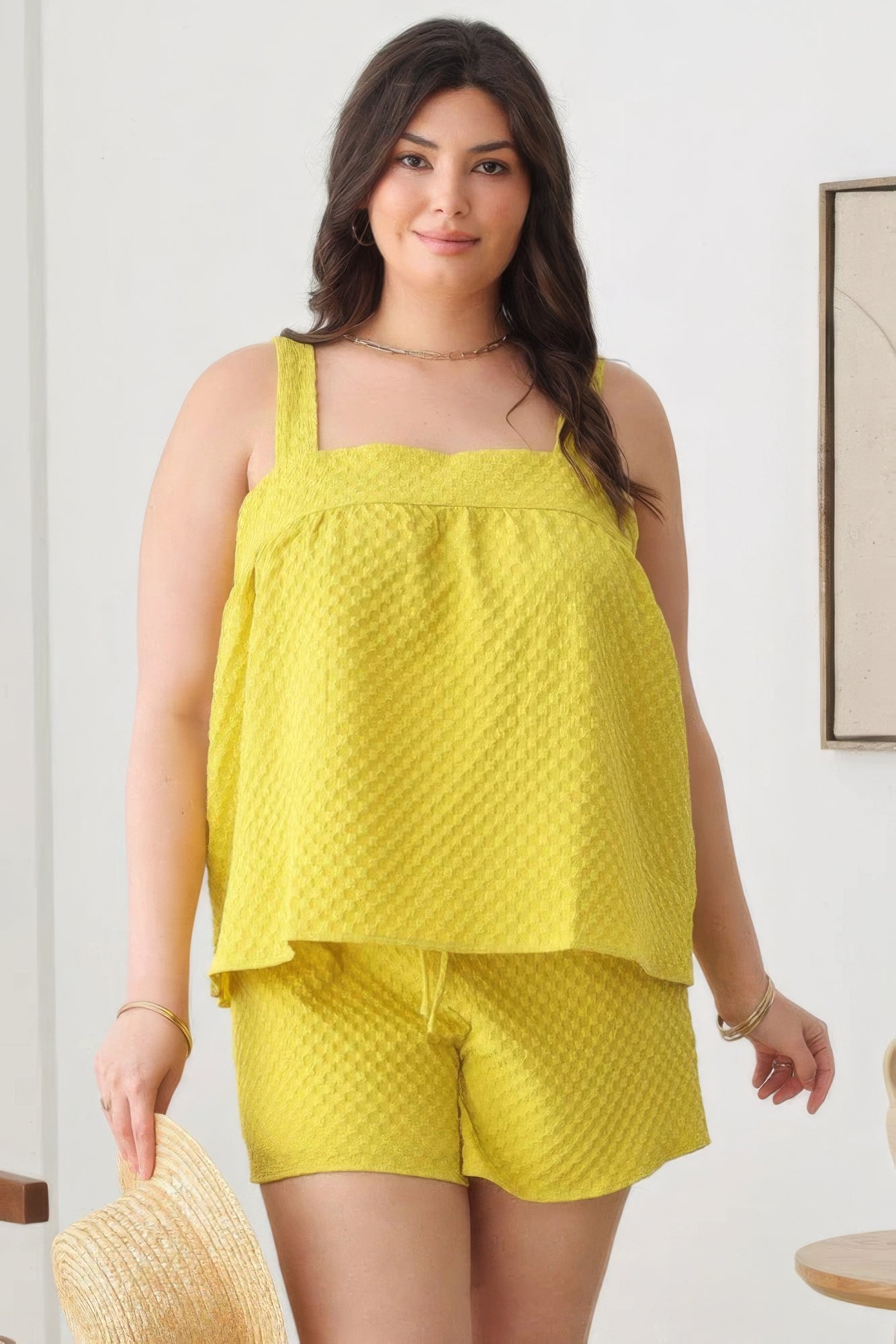 Textured Top Elastic Waist Short Sets  Plus
