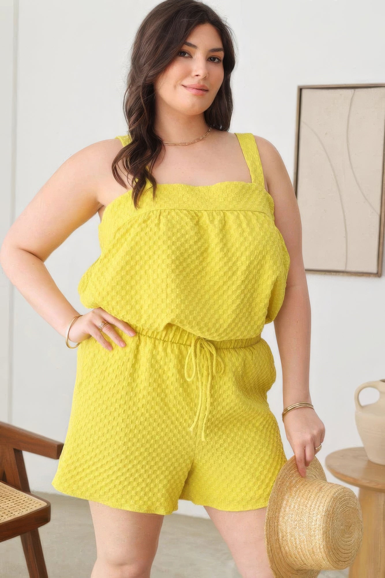 Textured Top Elastic Waist Short Sets  Plus