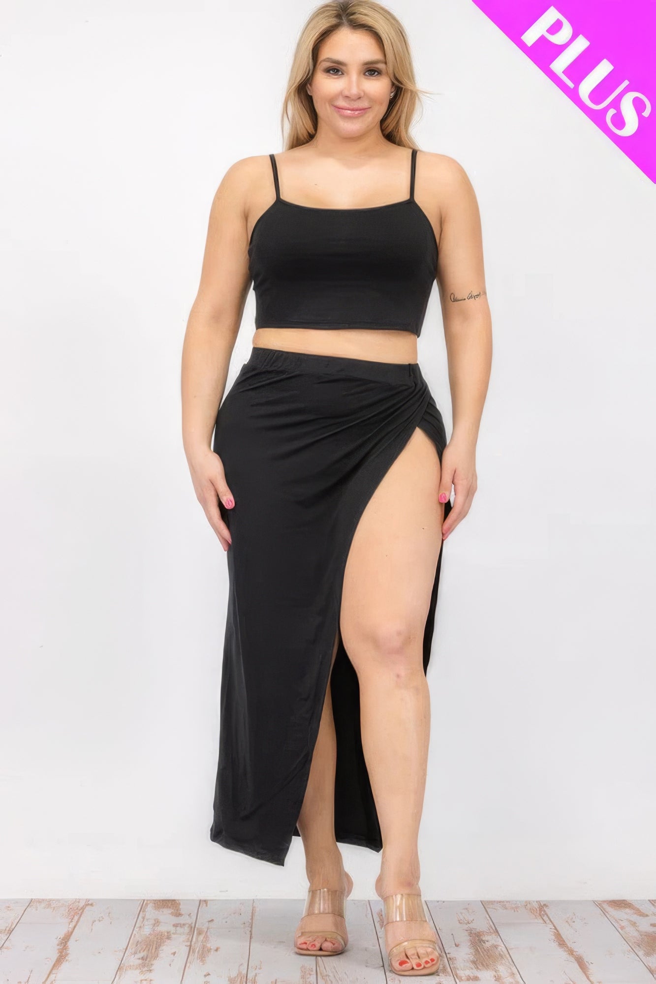 Crop Cami & Split Thigh Maxi Skirt Set plus