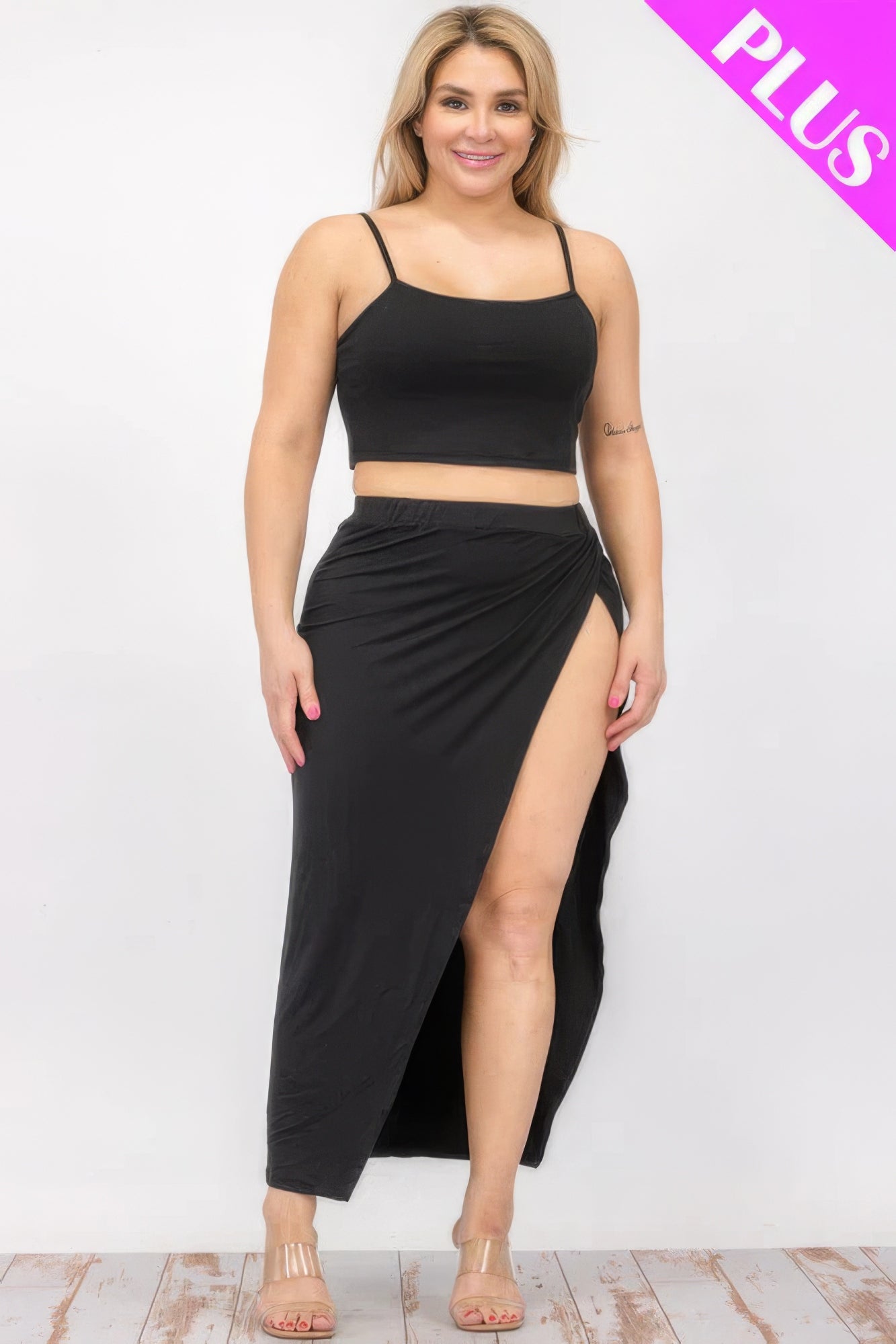 Crop Cami & Split Thigh Maxi Skirt Set plus