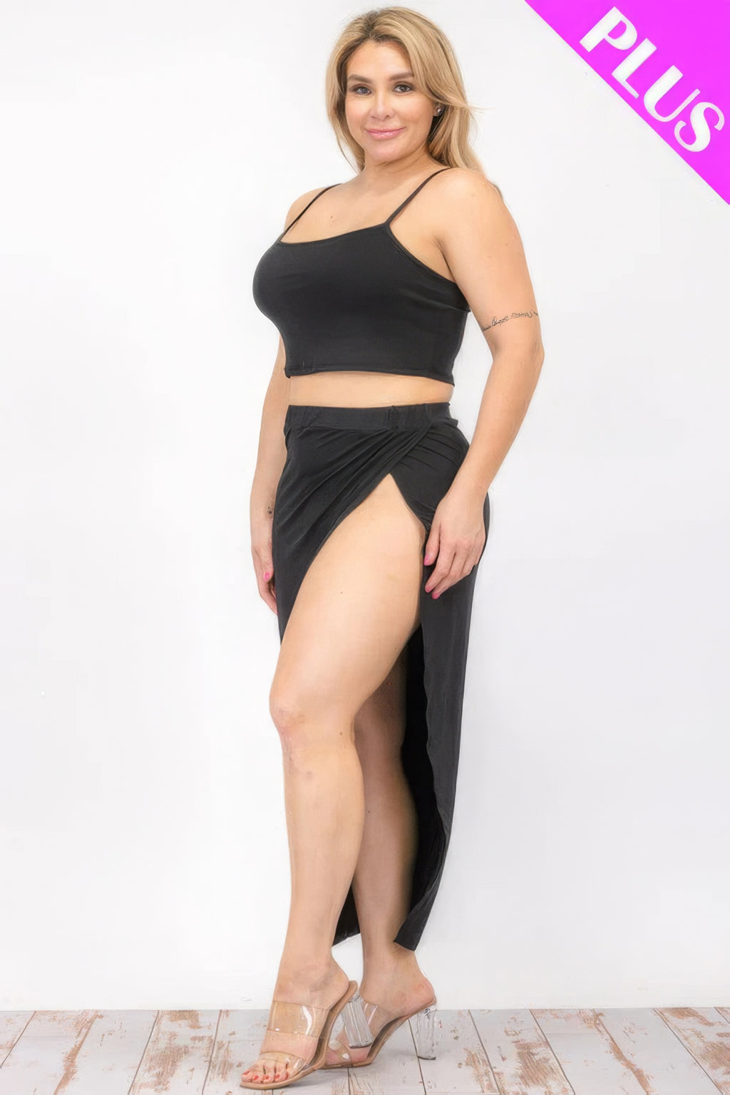 Crop Cami & Split Thigh Maxi Skirt Set plus