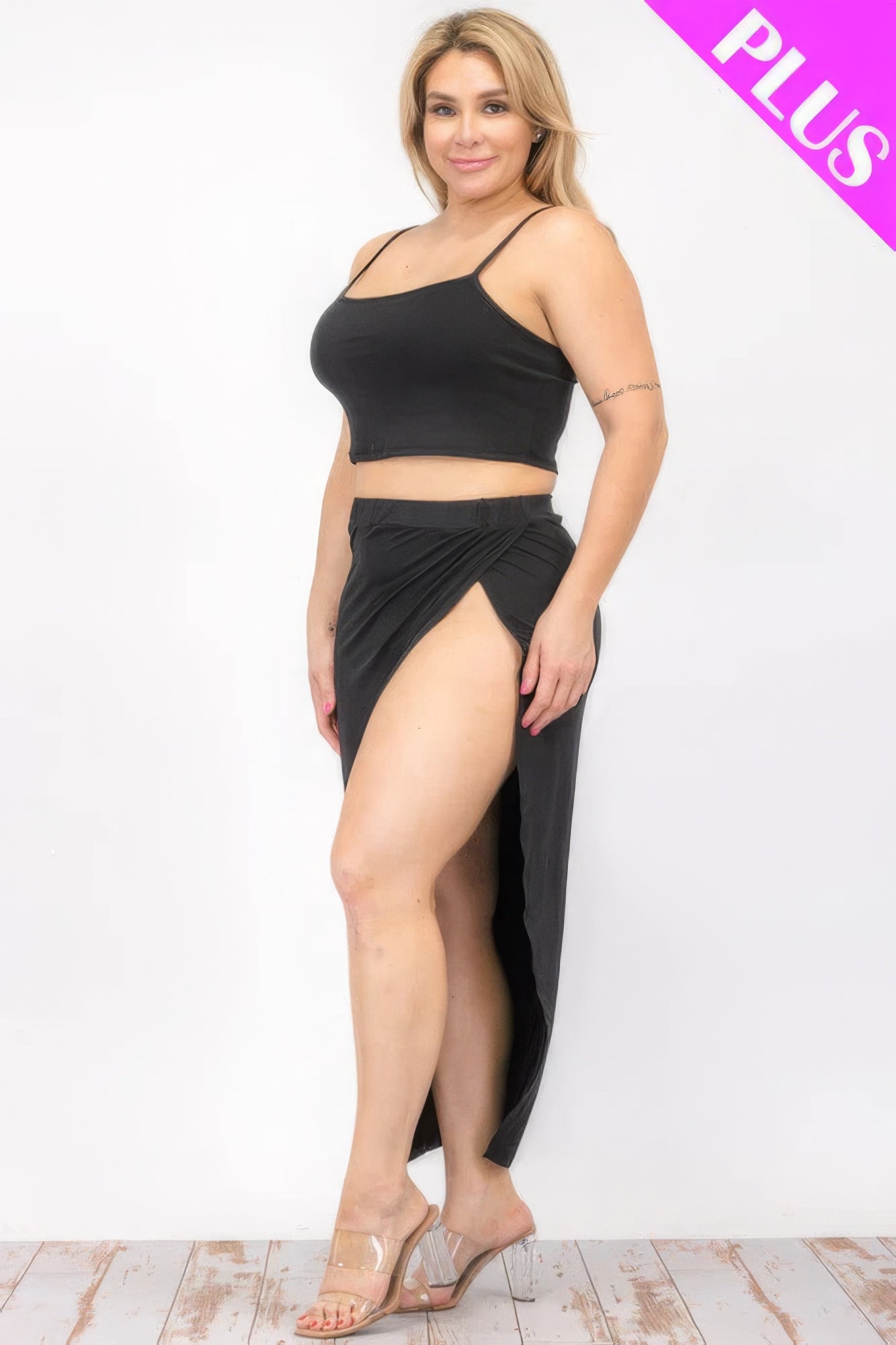 Crop Cami & Split Thigh Maxi Skirt Set plus