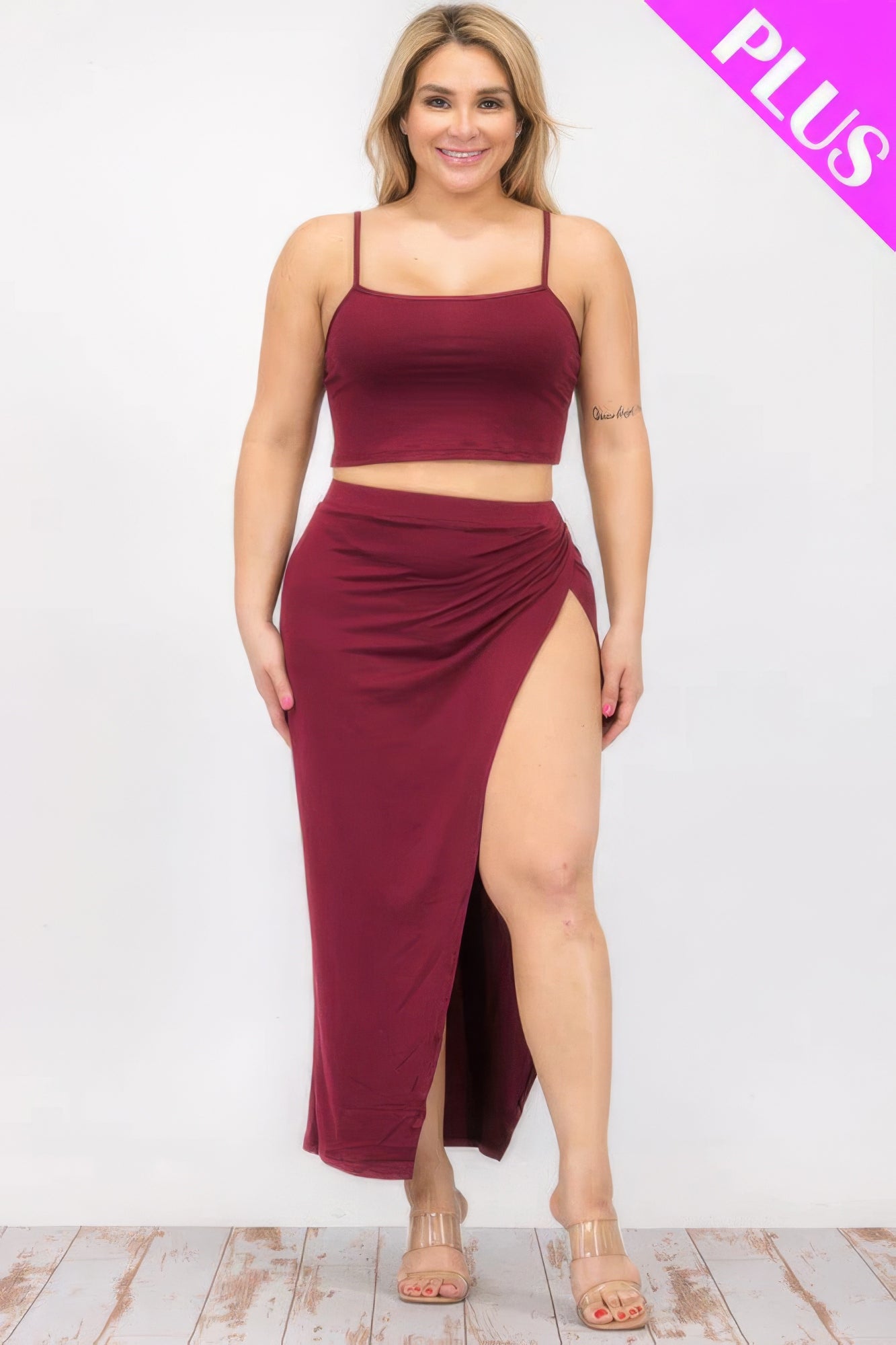 Crop Cami & Split Thigh Maxi Skirt Set Plus