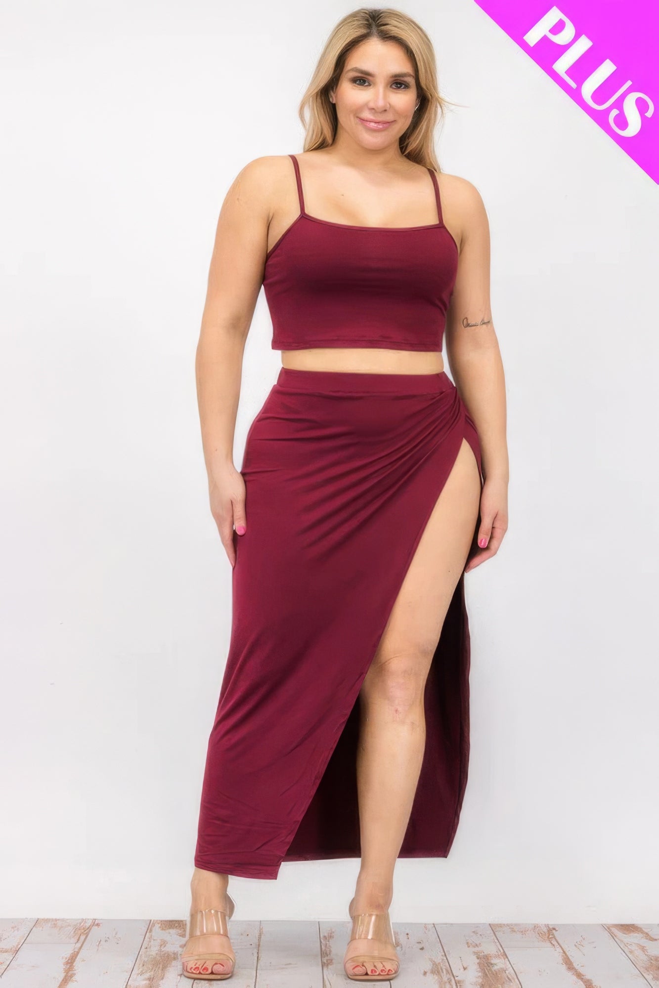 Crop Cami & Split Thigh Maxi Skirt Set Plus