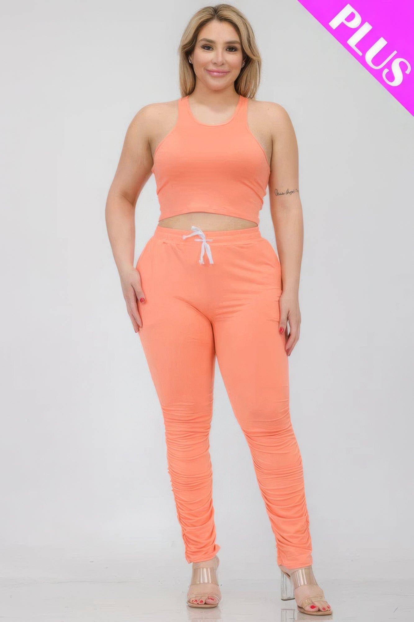 Crop Tank Top & Ruched Pants Set Plus