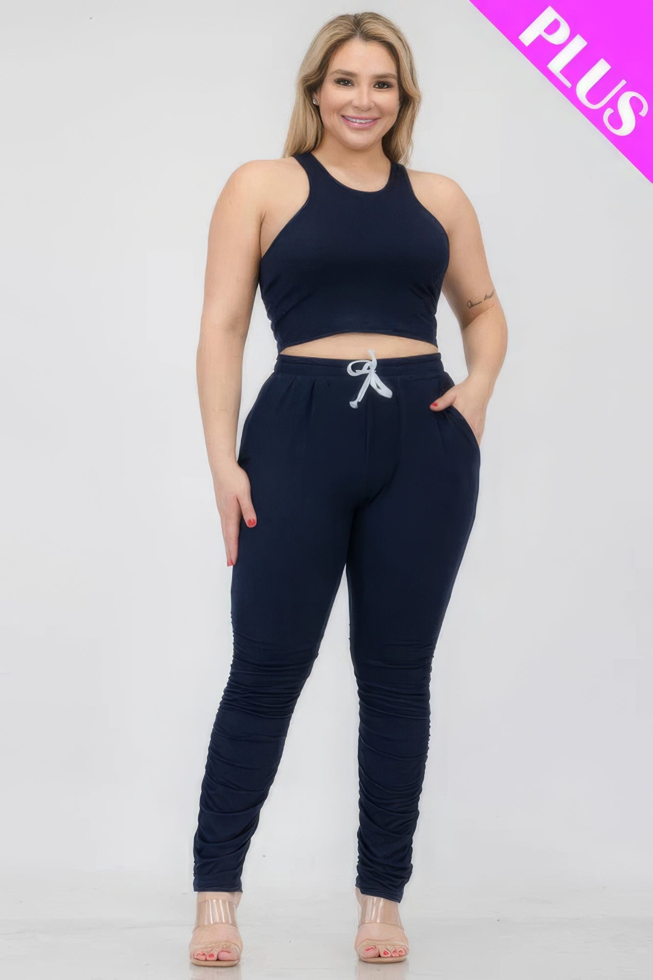 Crop Tank Top & Ruched Pants Set Plus