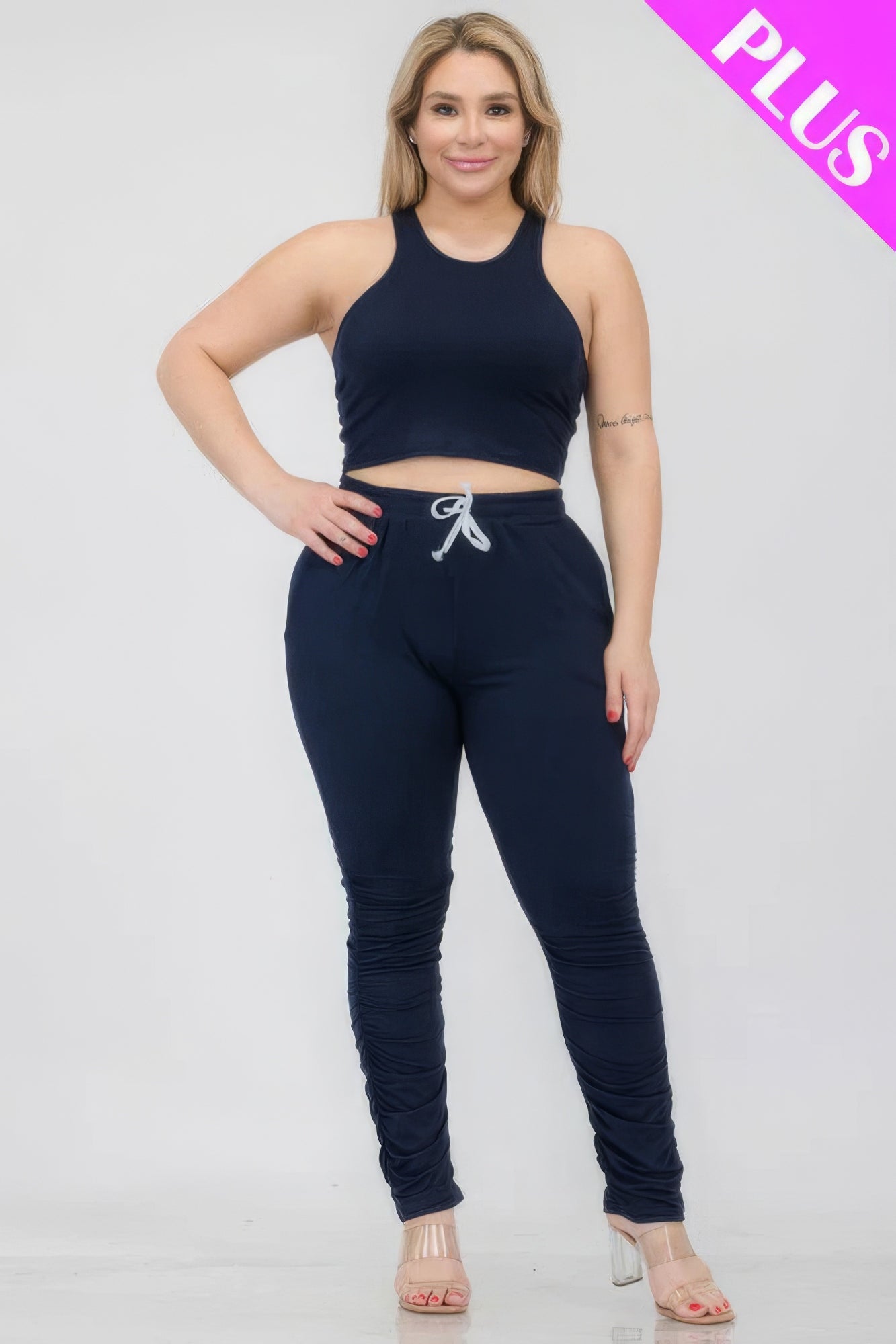 Crop Tank Top & Ruched Pants Set Plus