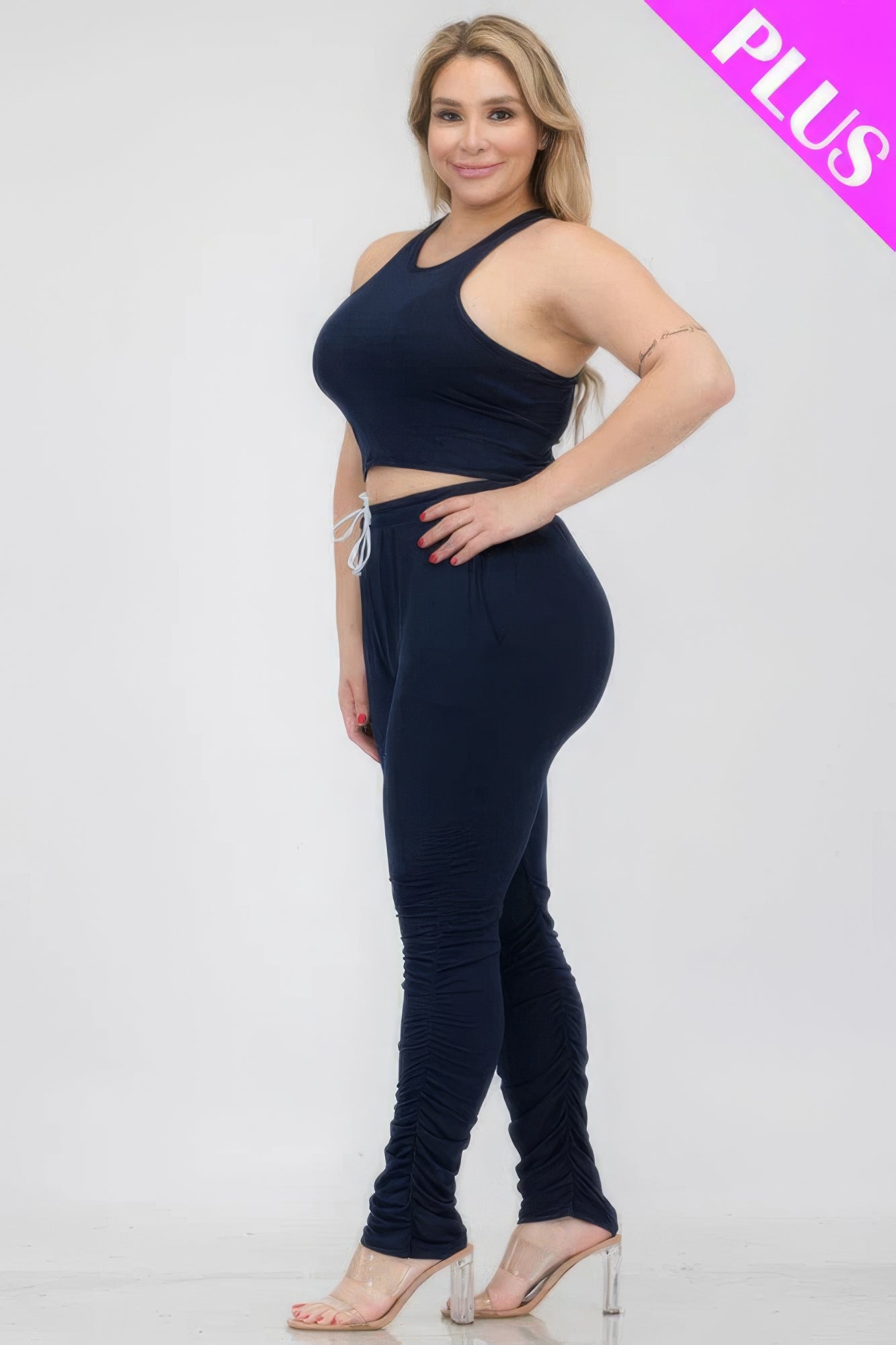 Crop Tank Top & Ruched Pants Set Plus