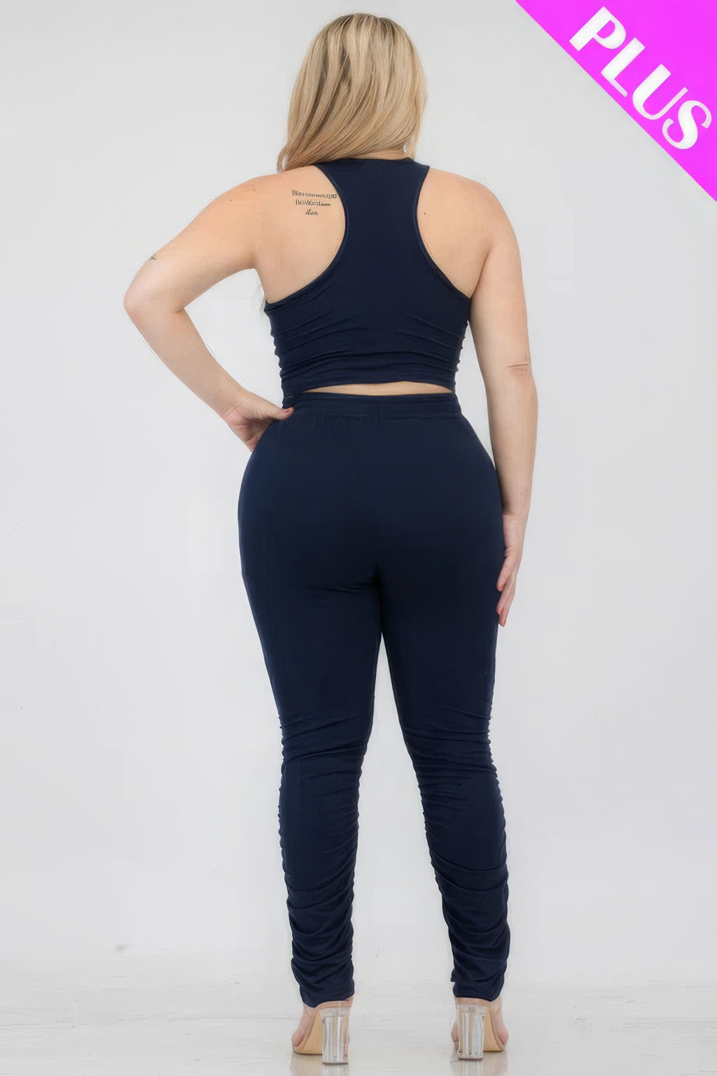 Crop Tank Top & Ruched Pants Set Plus