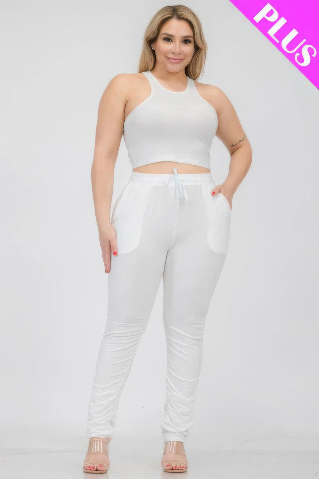 Crop Tank Top & Ruched Pants Set Plus