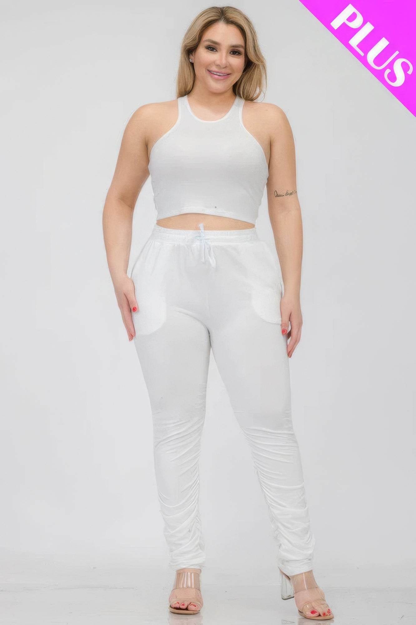 Crop Tank Top & Ruched Pants Set Plus