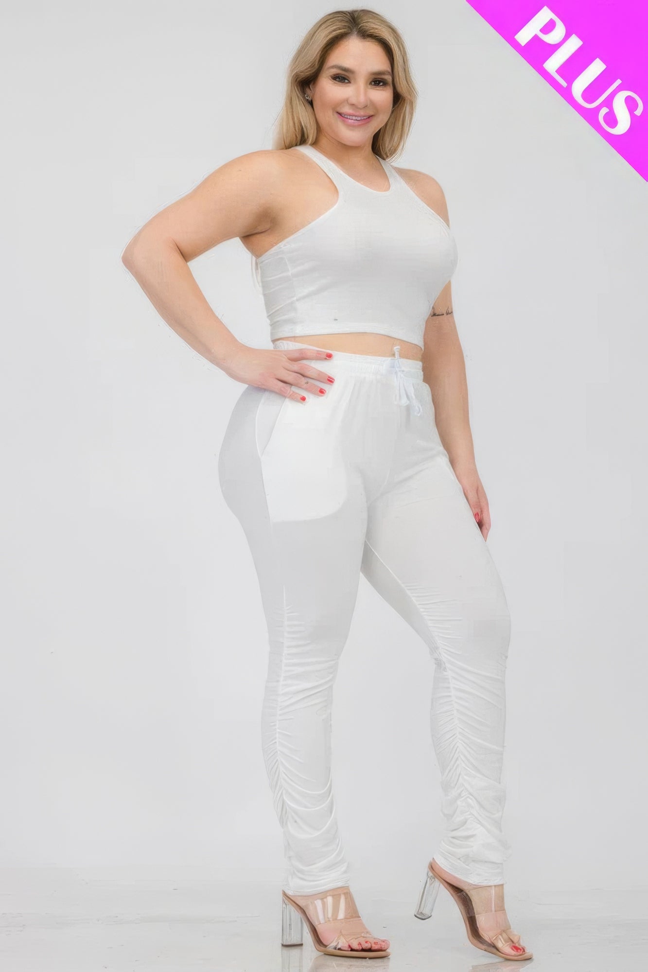 Crop Tank Top & Ruched Pants Set Plus