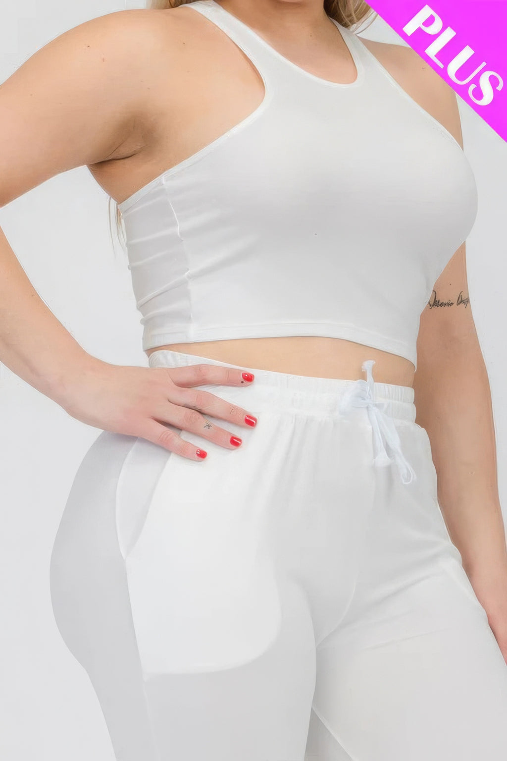 Crop Tank Top & Ruched Pants Set Plus