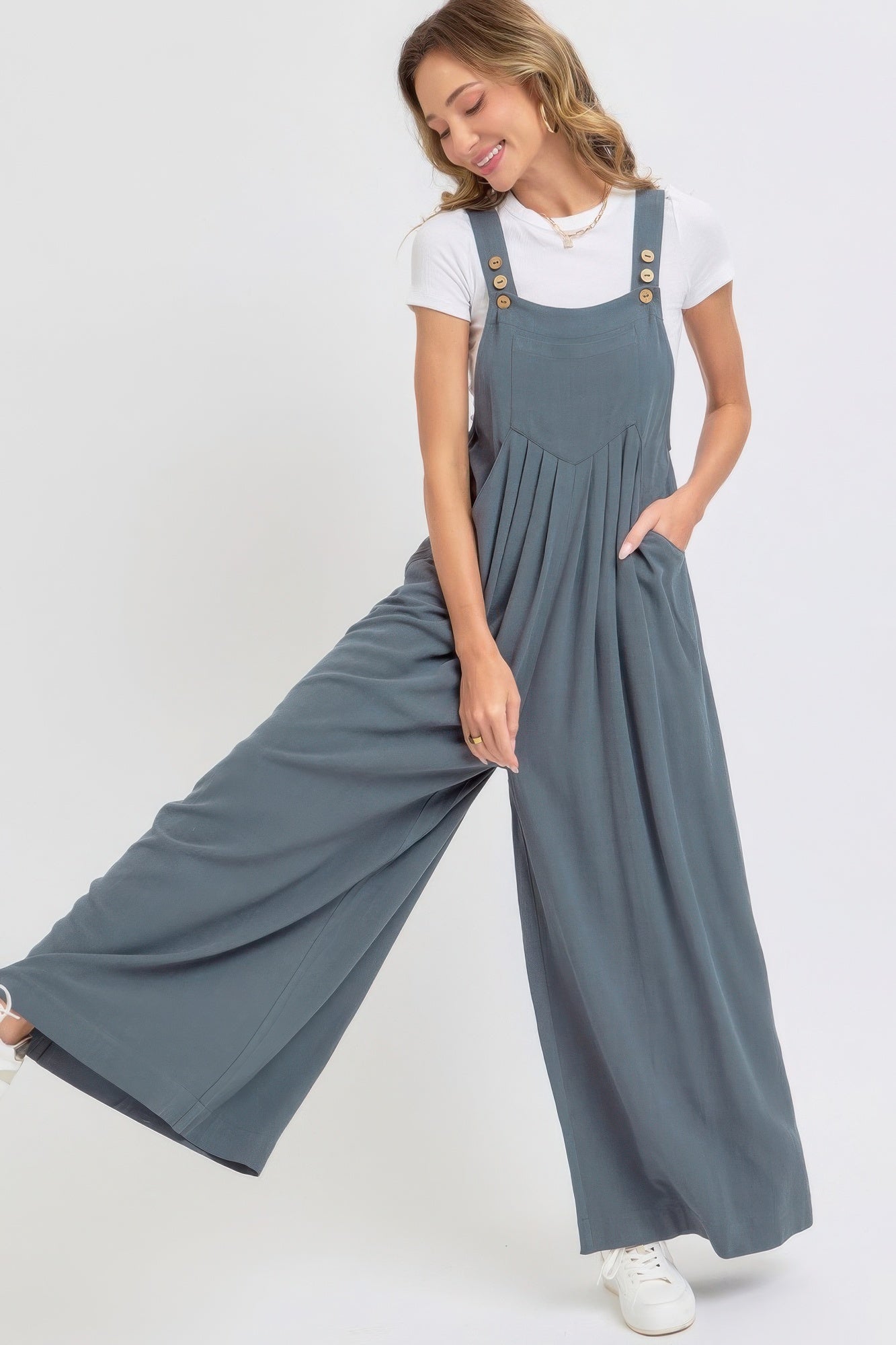 Adjustable Strap Overall Wide Leg Women Jumpsuit