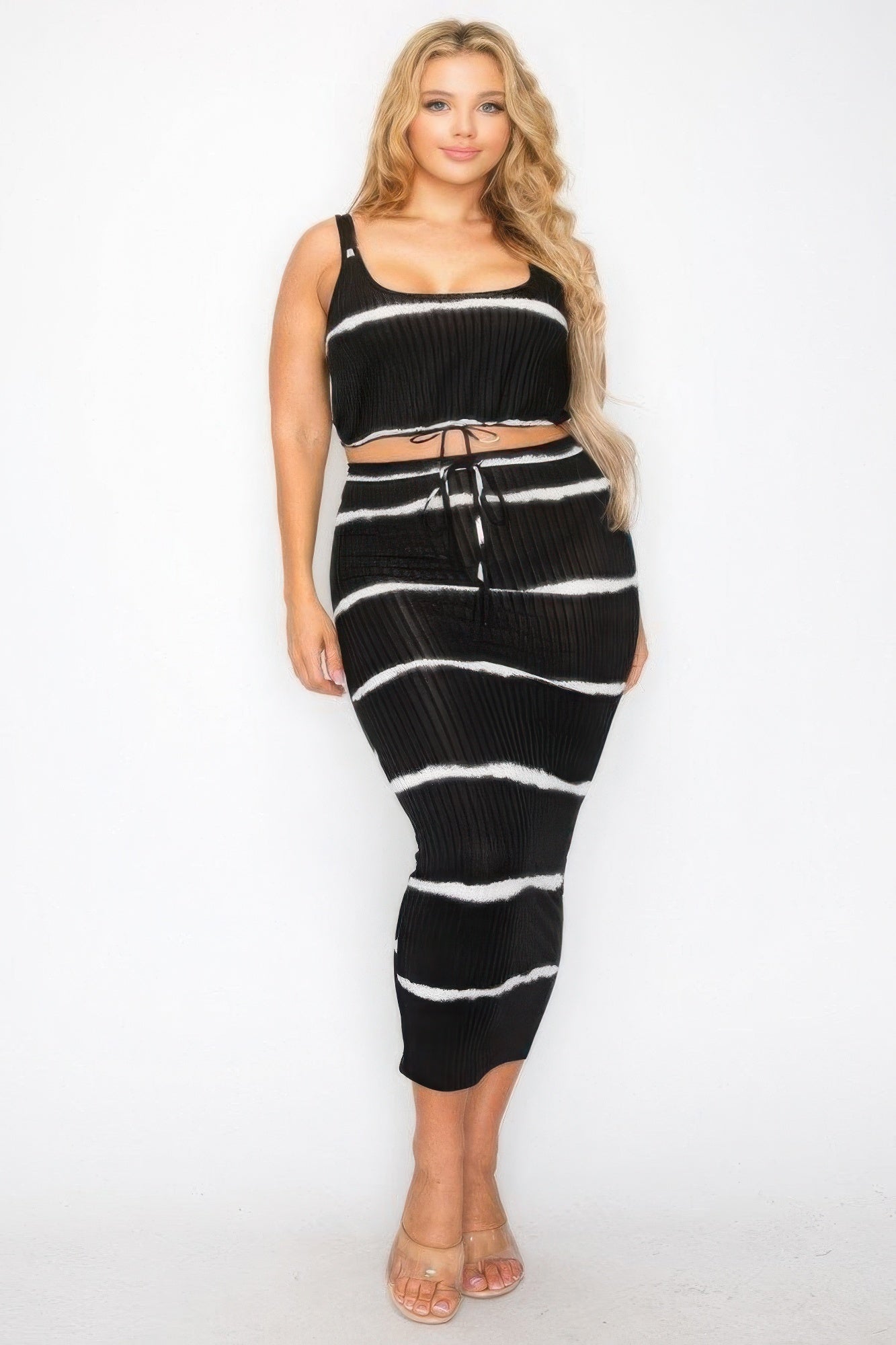 sleeveless tie dye stripe 2 piece skirt set Plus