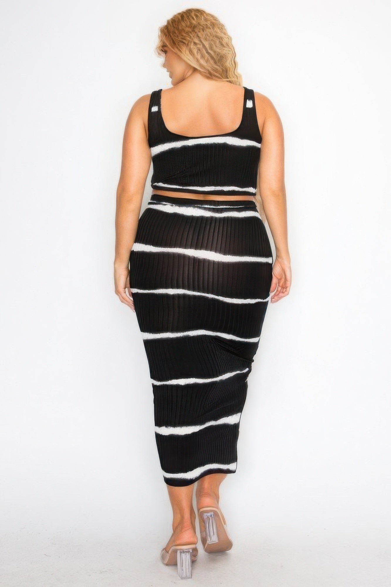 sleeveless tie dye stripe 2 piece skirt set Plus